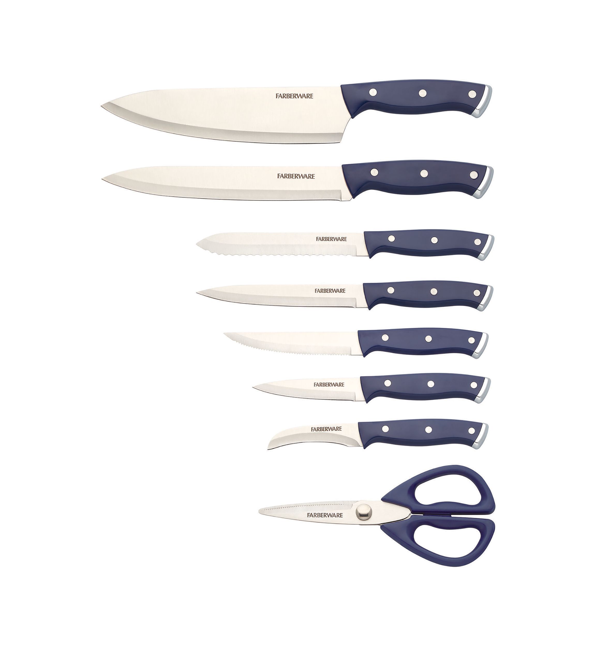 Triple Rivet Ink Blue Slim Cutlery Block Set with Built-In Edgekeeper® Sharpener