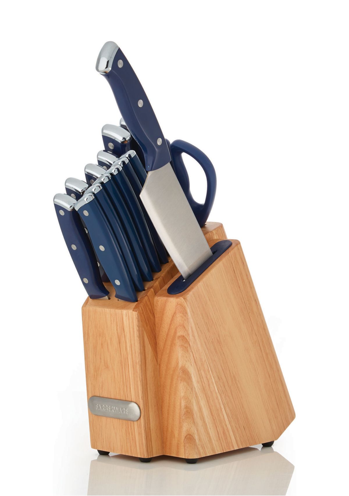 Triple Rivet Ink Blue Slim Cutlery Block Set with Built-In Edgekeeper® Sharpener