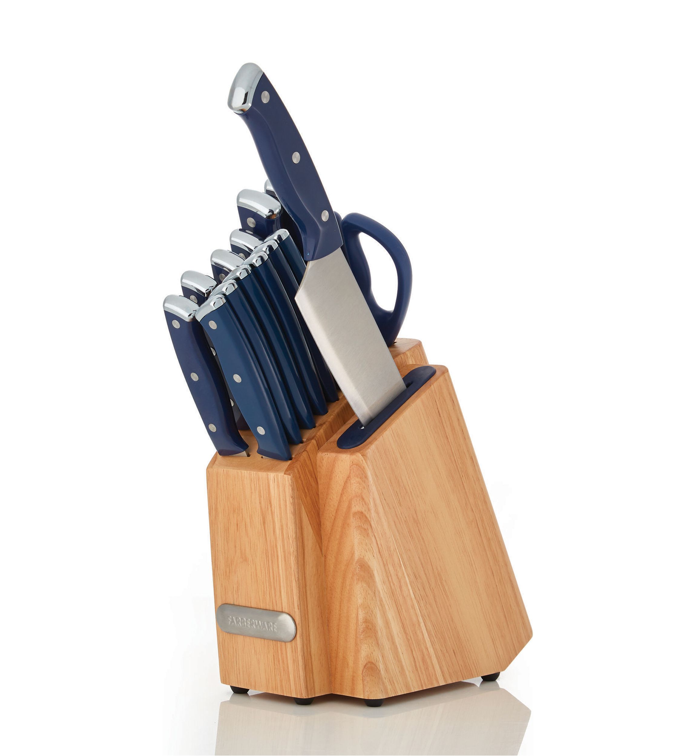 Triple Rivet Ink Blue Slim Cutlery Block Set with Built-In Edgekeeper® Sharpener