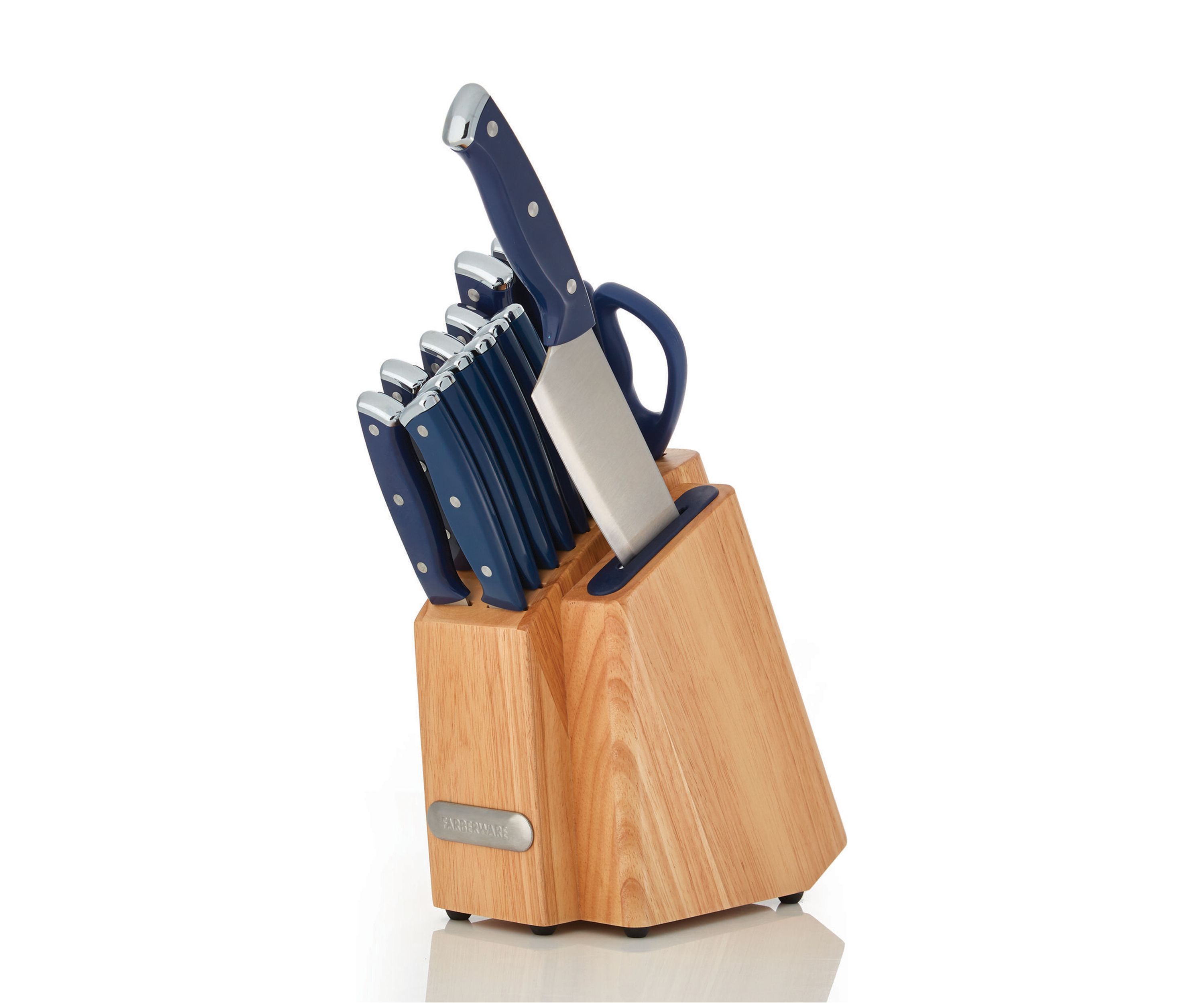 Triple Rivet Ink Blue Slim Cutlery Block Set with Built-In Edgekeeper® Sharpener