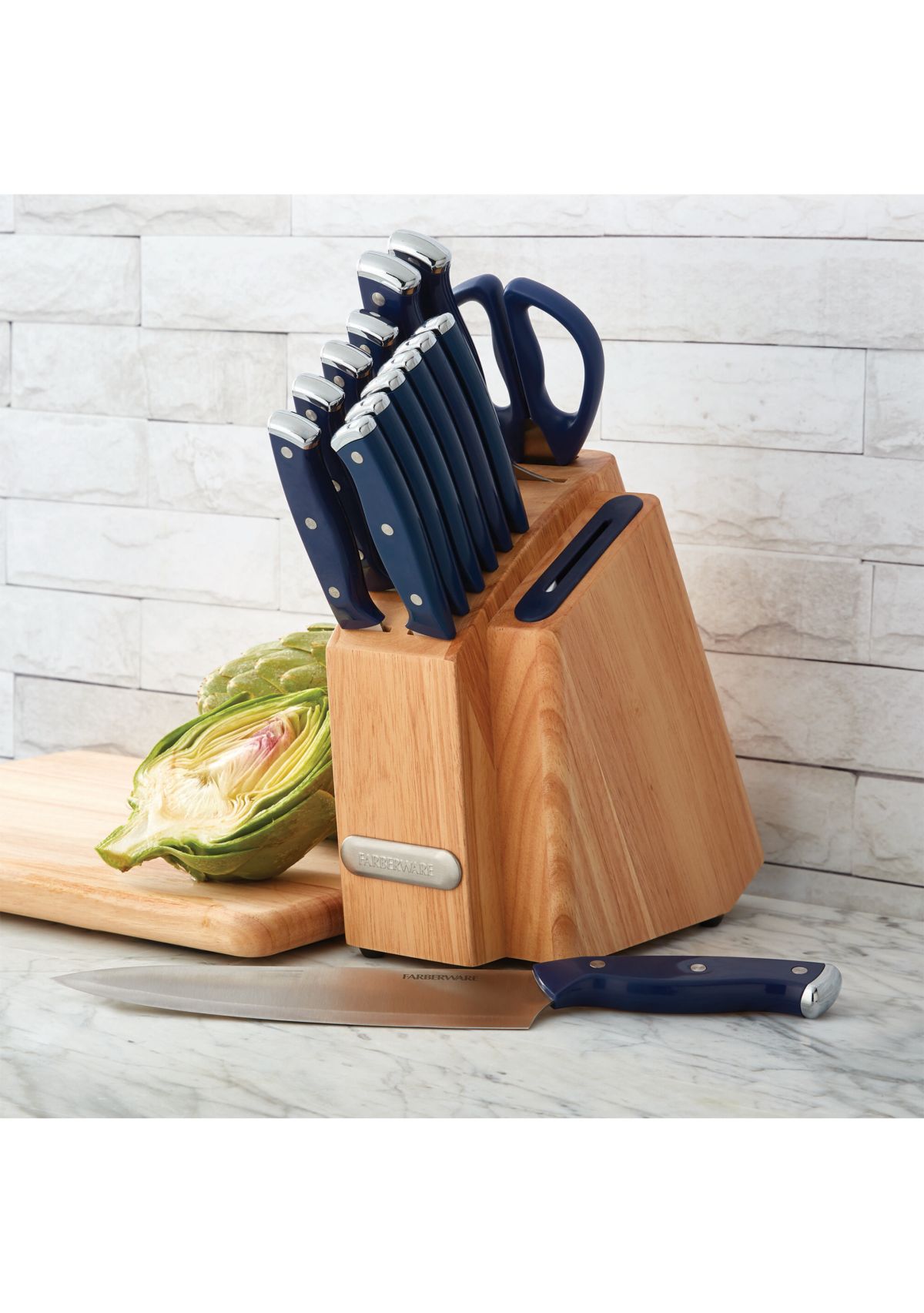 Triple Rivet Ink Blue Slim Cutlery Block Set with Built-In Edgekeeper® Sharpener