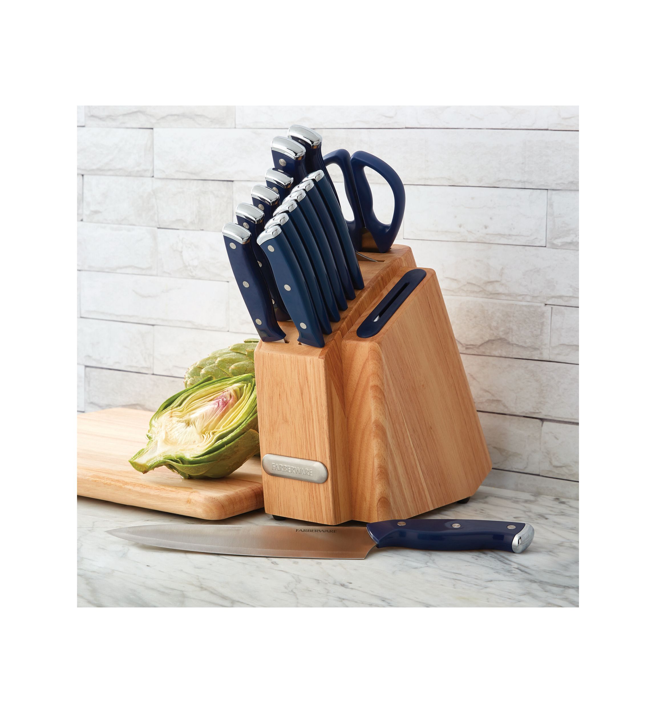 Triple Rivet Ink Blue Slim Cutlery Block Set with Built-In Edgekeeper® Sharpener