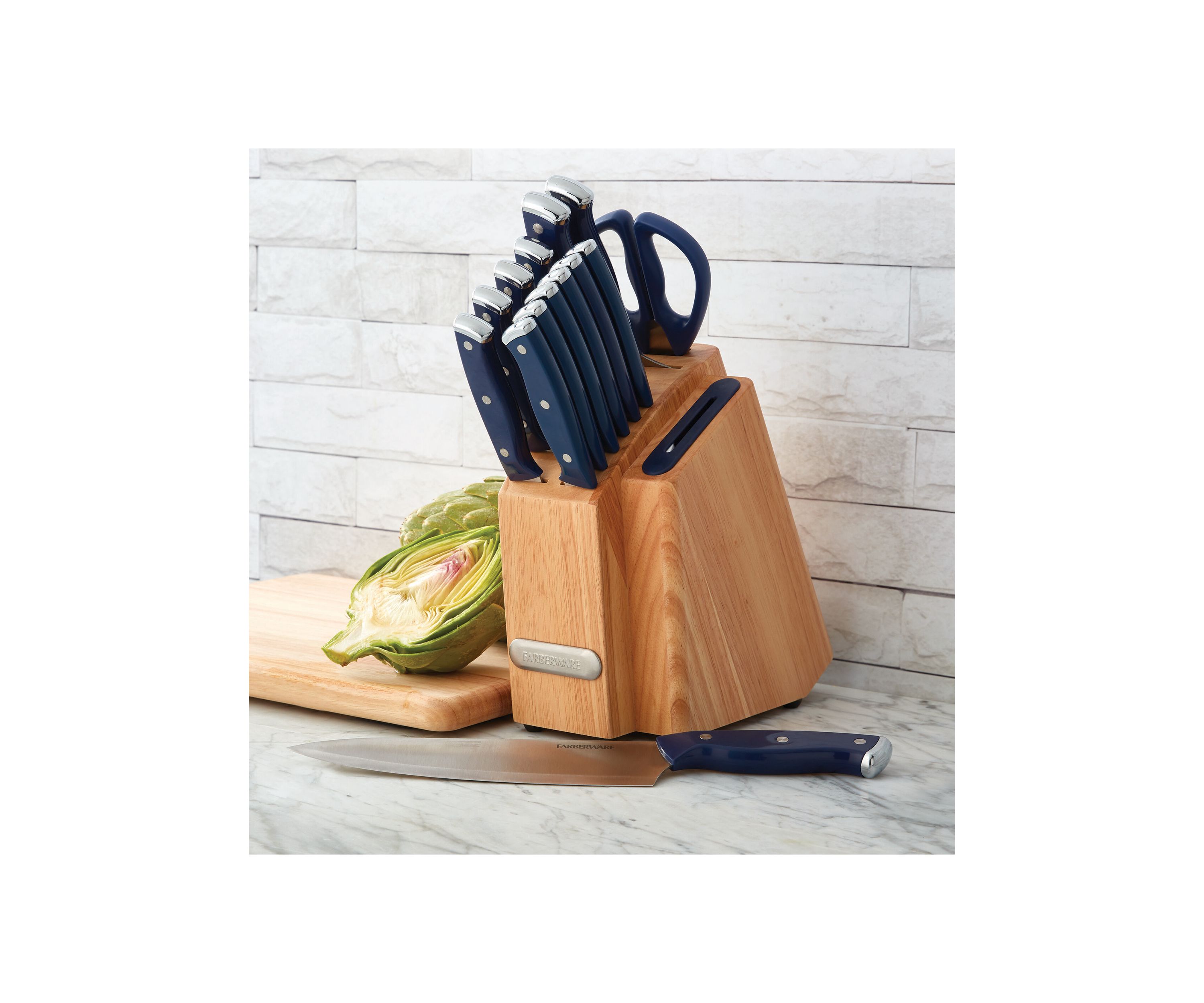 Triple Rivet Ink Blue Slim Cutlery Block Set with Built-In Edgekeeper® Sharpener
