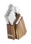 Triple Rivet White Slim Cutlery Acacia Wood Block Set with Built-In Edgekeeper® Sharpener