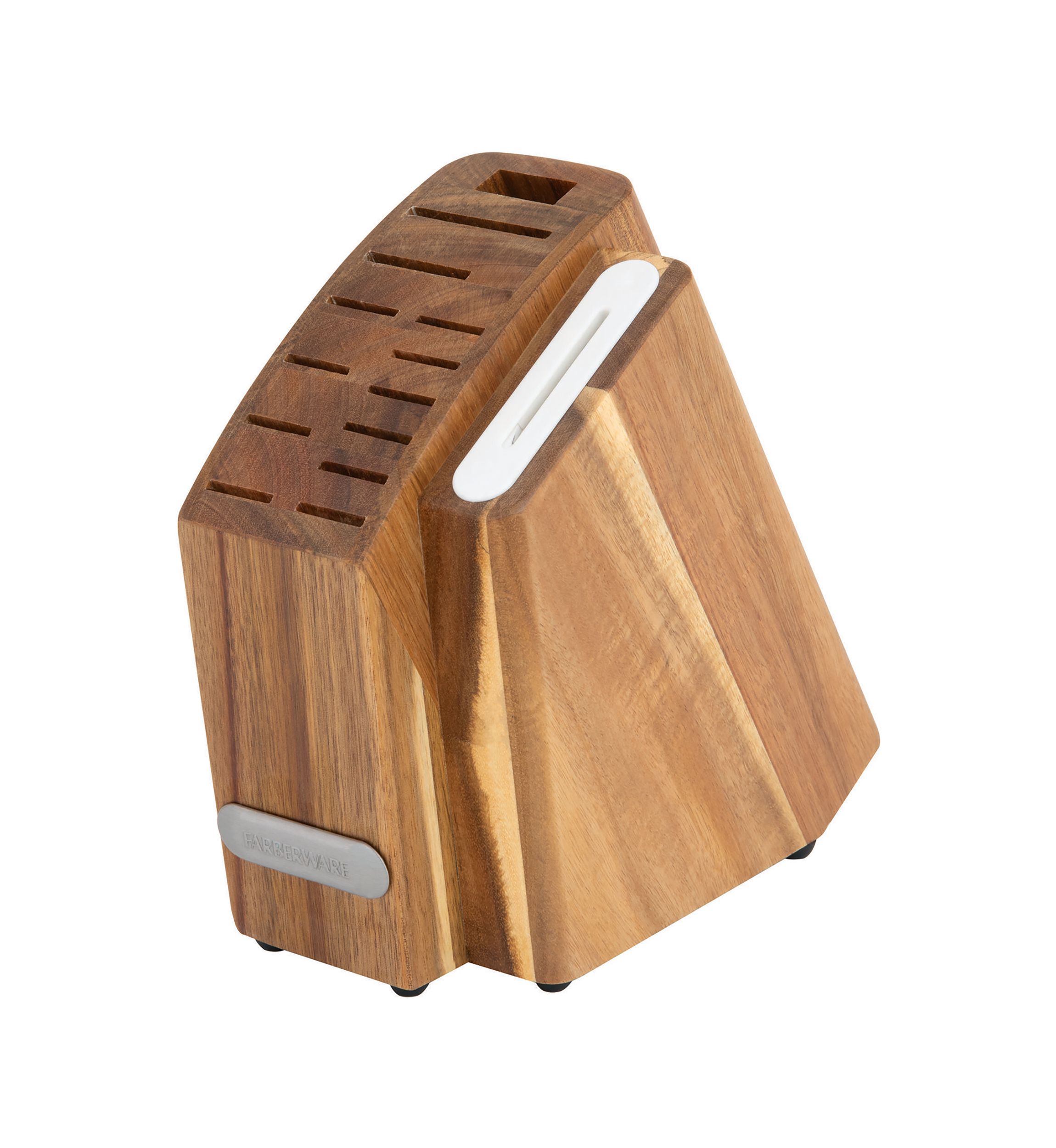 Triple Rivet White Slim Cutlery Acacia Wood Block Set with Built-In Edgekeeper® Sharpener