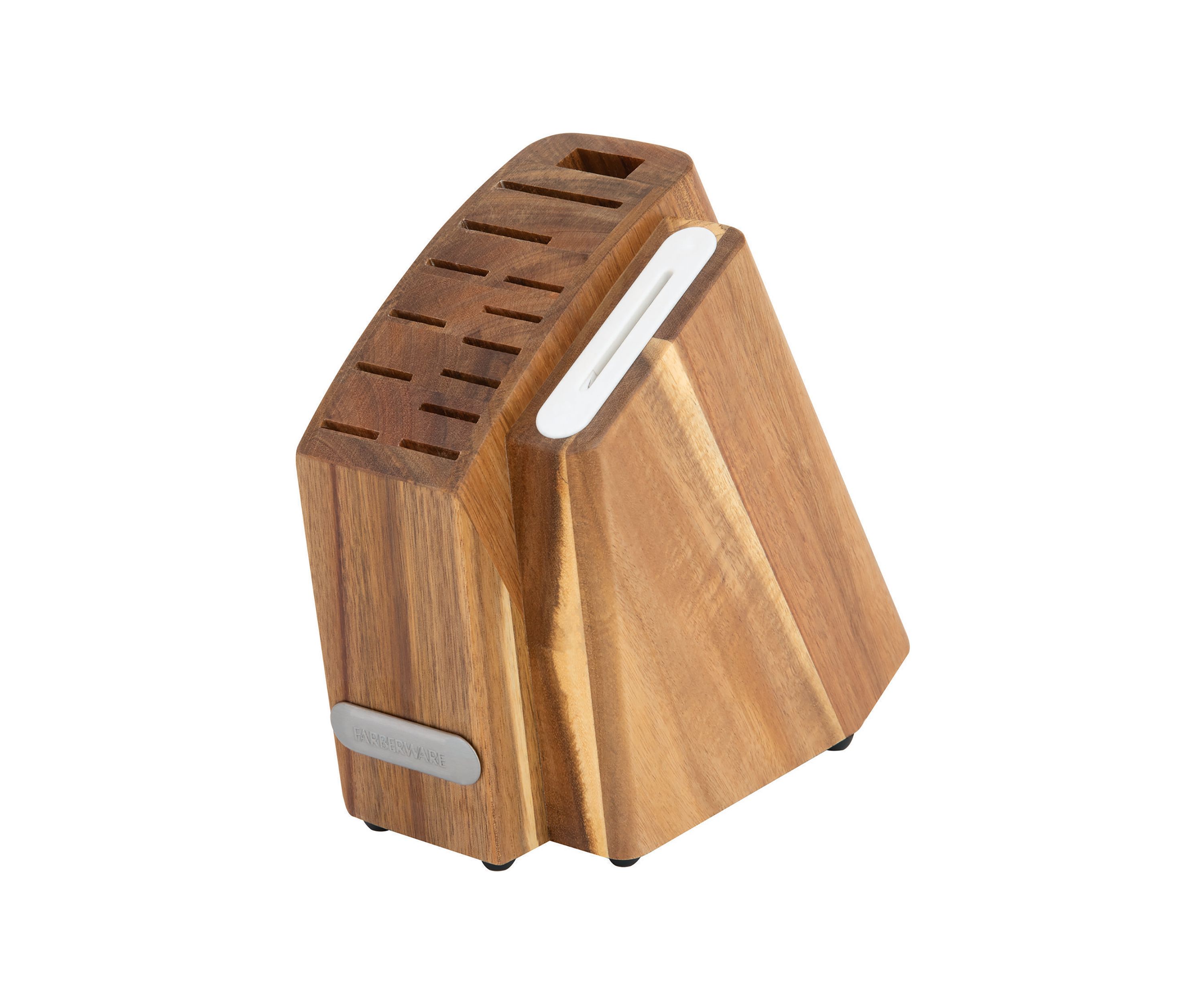 Triple Rivet White Slim Cutlery Acacia Wood Block Set with Built-In Edgekeeper® Sharpener
