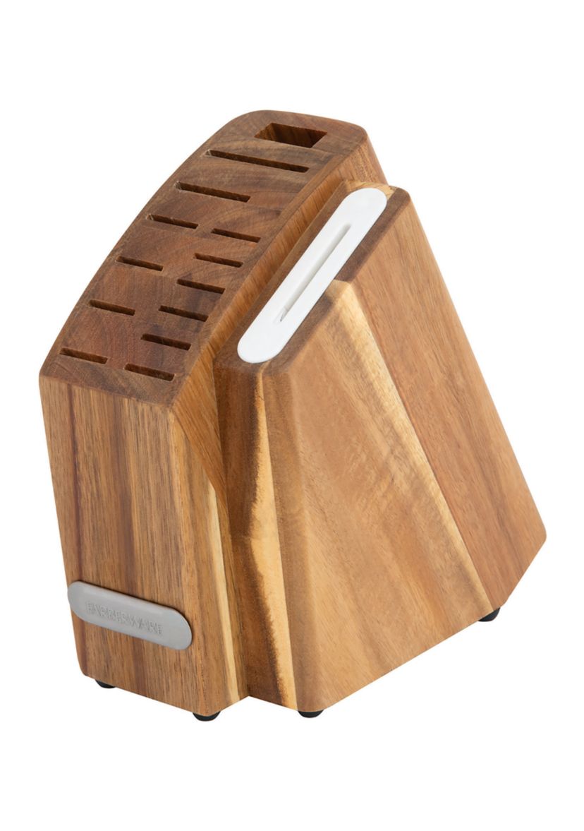 Triple Rivet White Slim Cutlery Acacia Wood Block Set with Built-In Edgekeeper® Sharpener