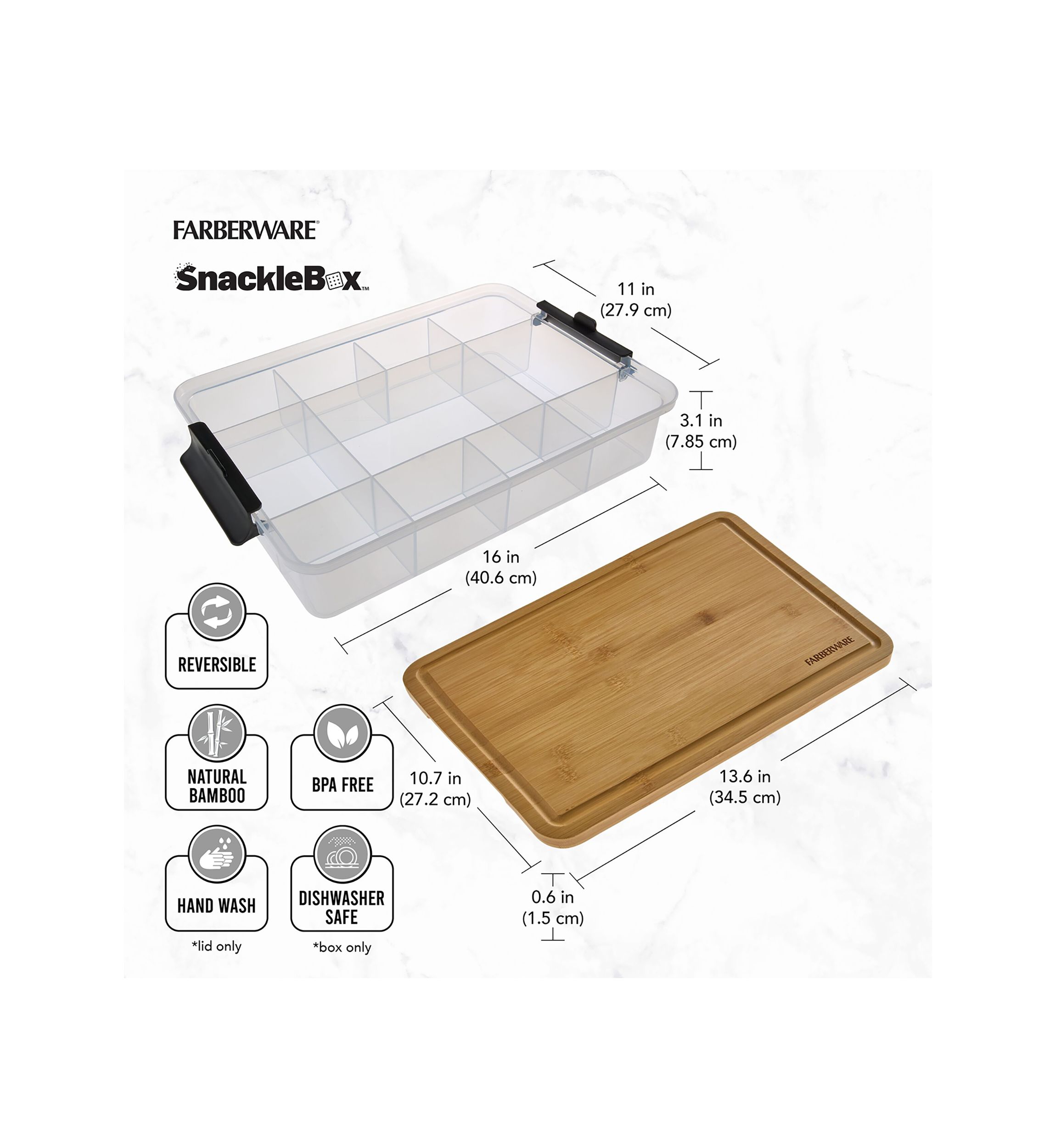 Snacklebox with Locking Bamboo Cutting Board Lid