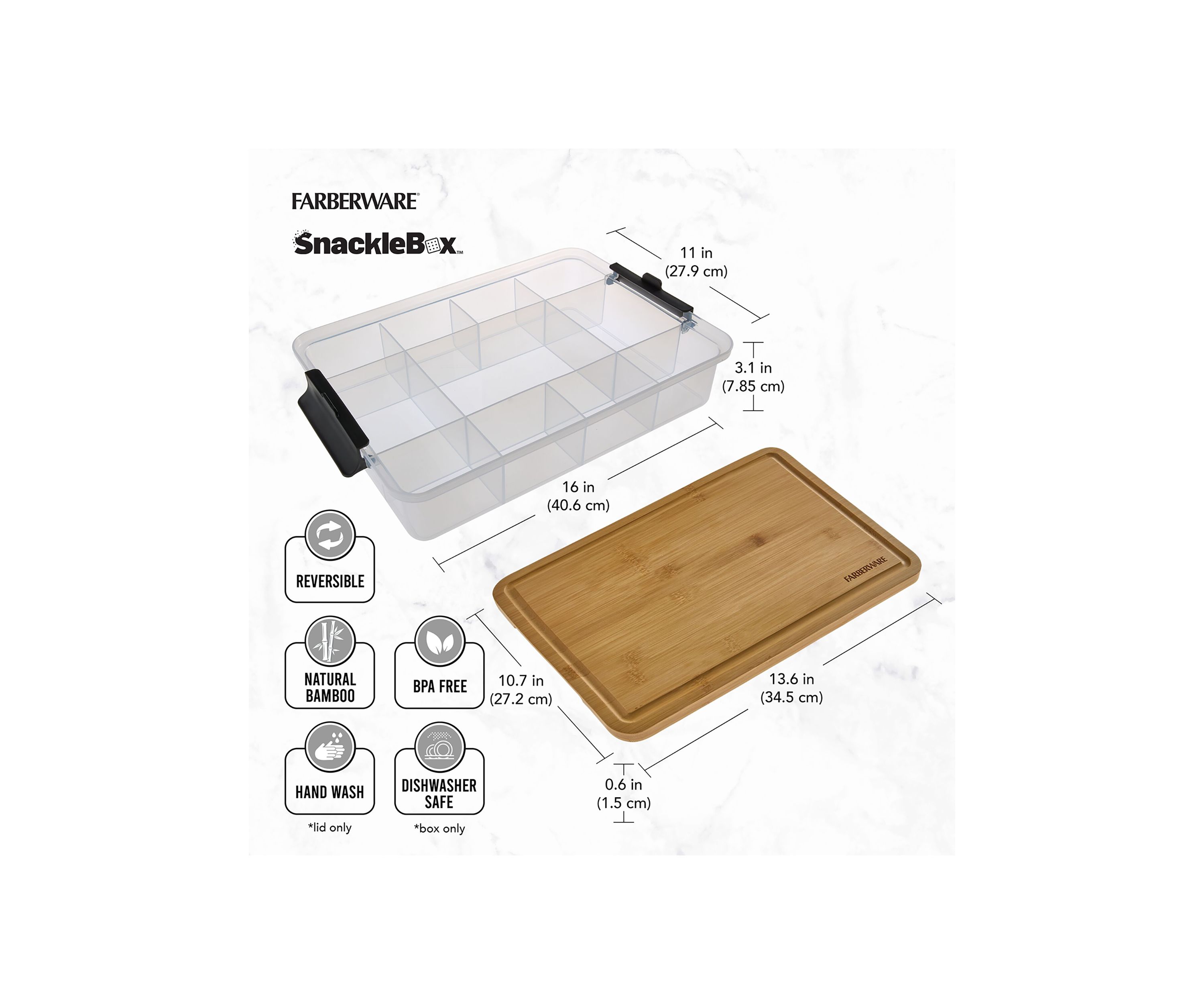 Snacklebox with Locking Bamboo Cutting Board Lid
