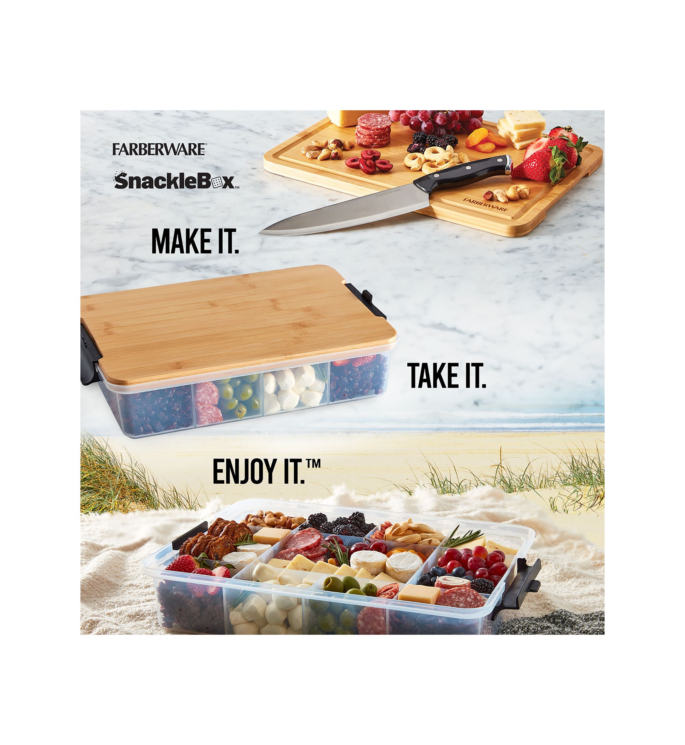 Snacklebox with Locking Bamboo Cutting Board Lid