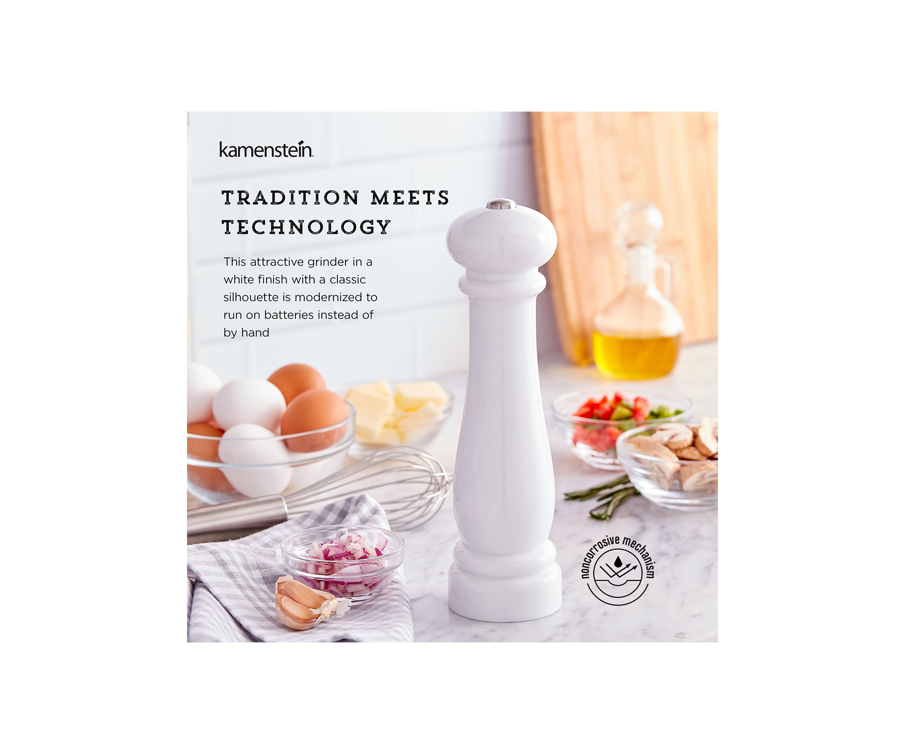 Traditional White Battery Operated Grinder