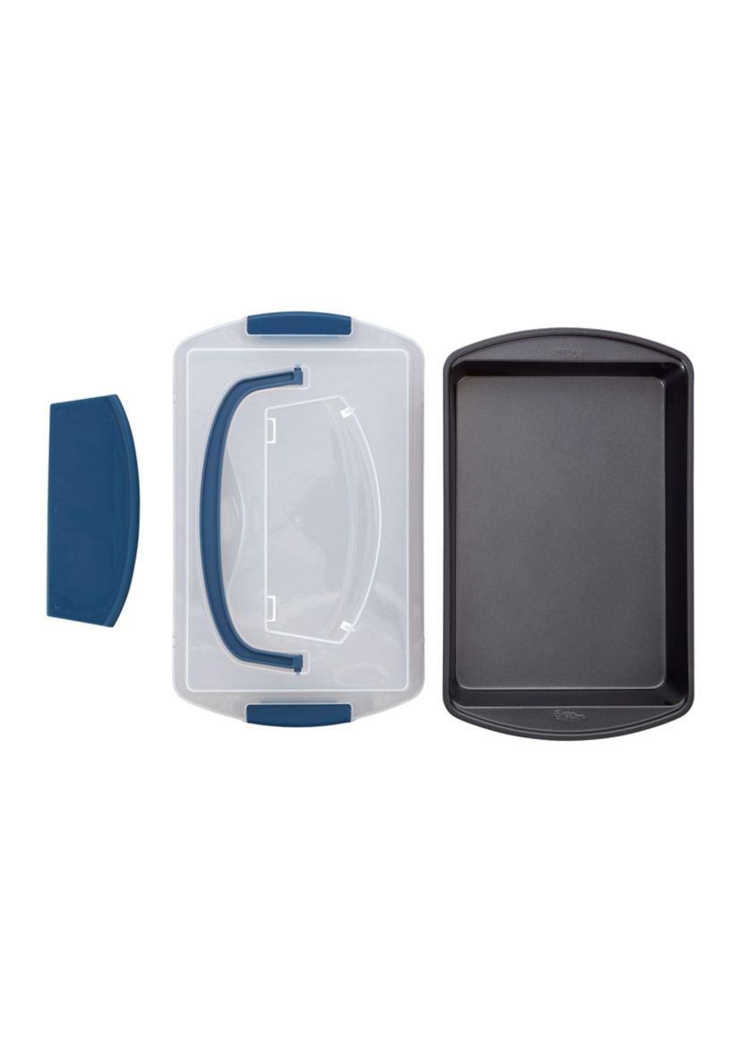 Perfect Results Oblong Cake Pan with Lid and Cutter 3-Piece Set