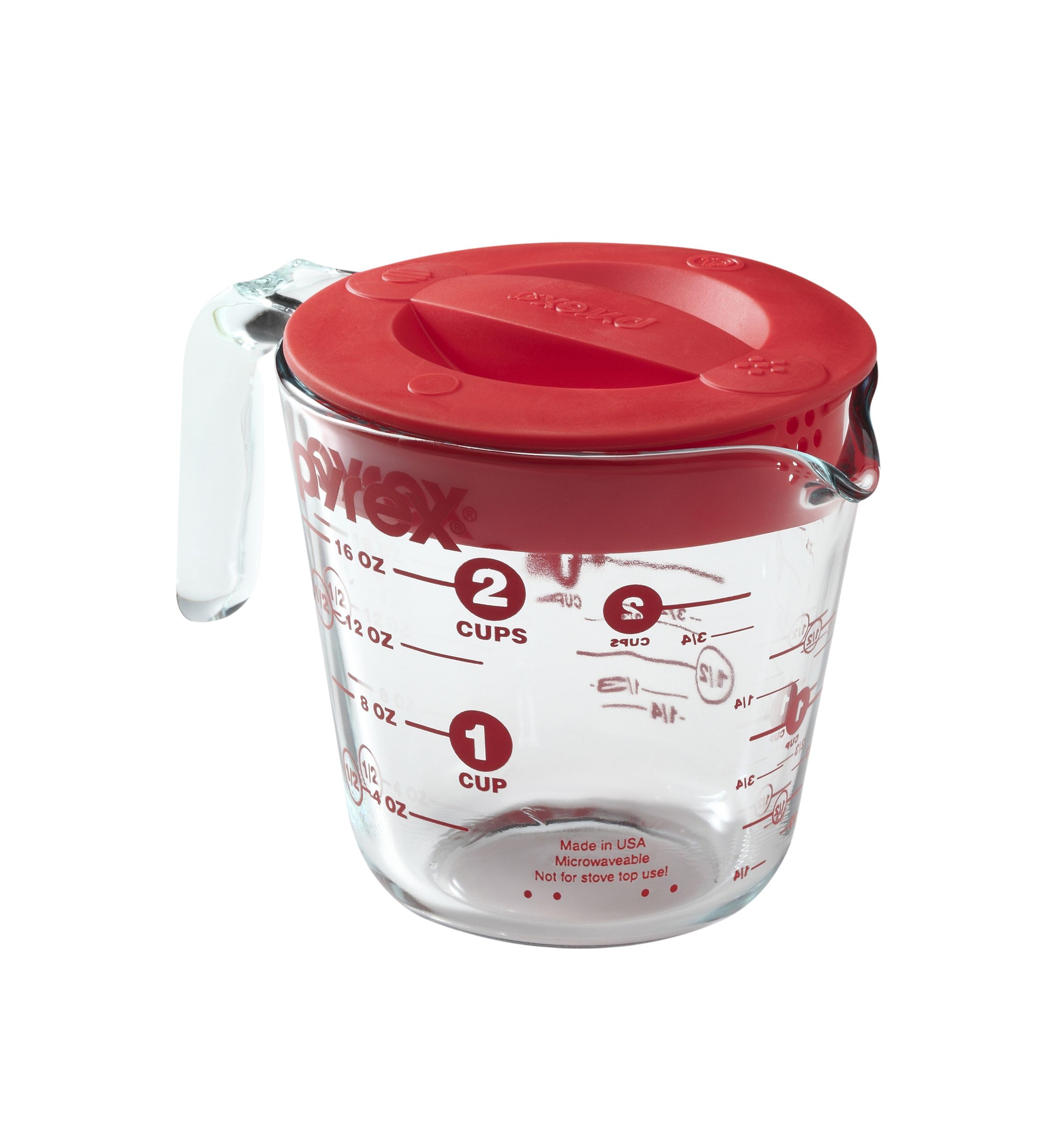 2 Cup Measuring Cup with Red Plastic Lid