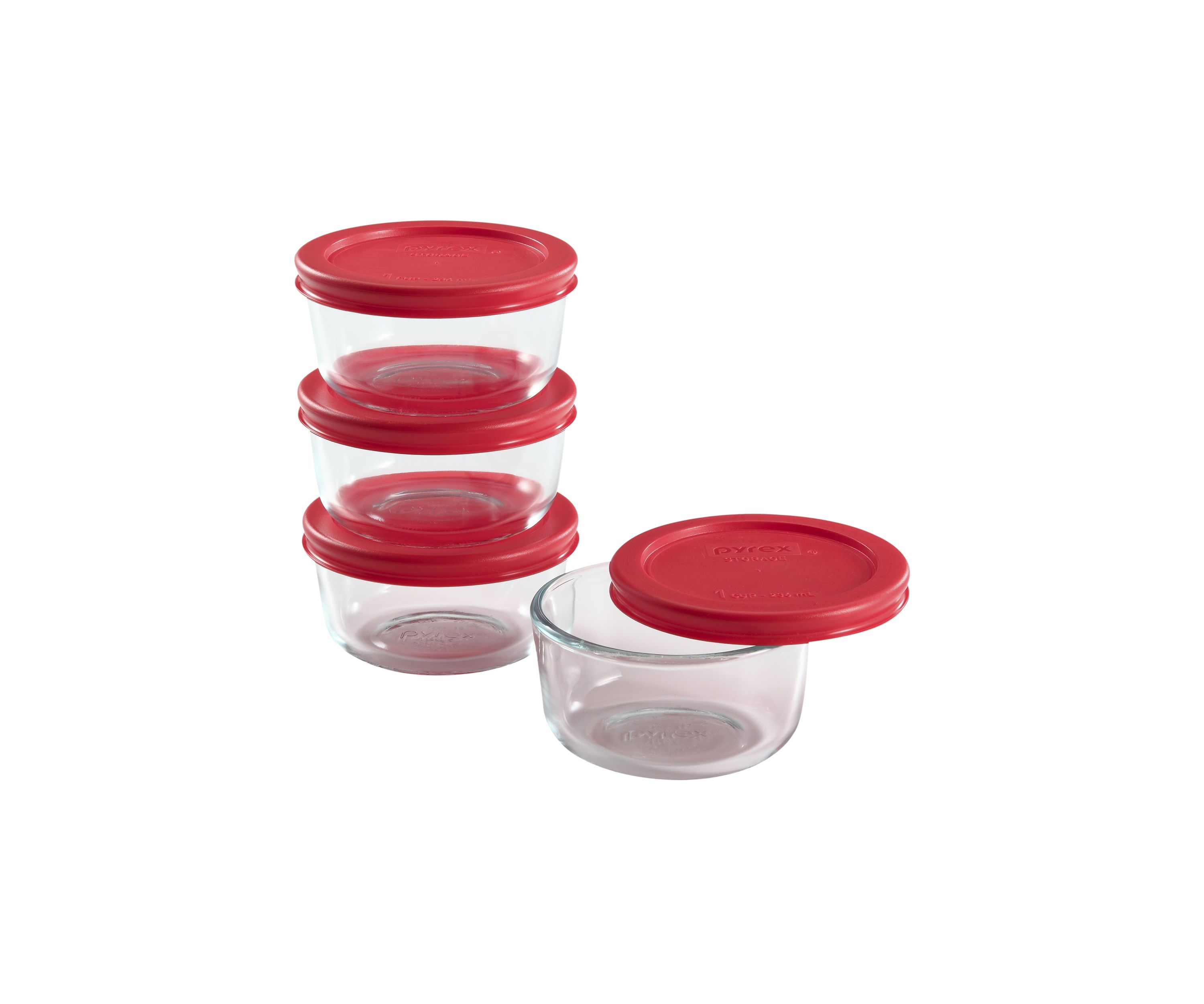 Glass Food Storage Container Set with Red Lids