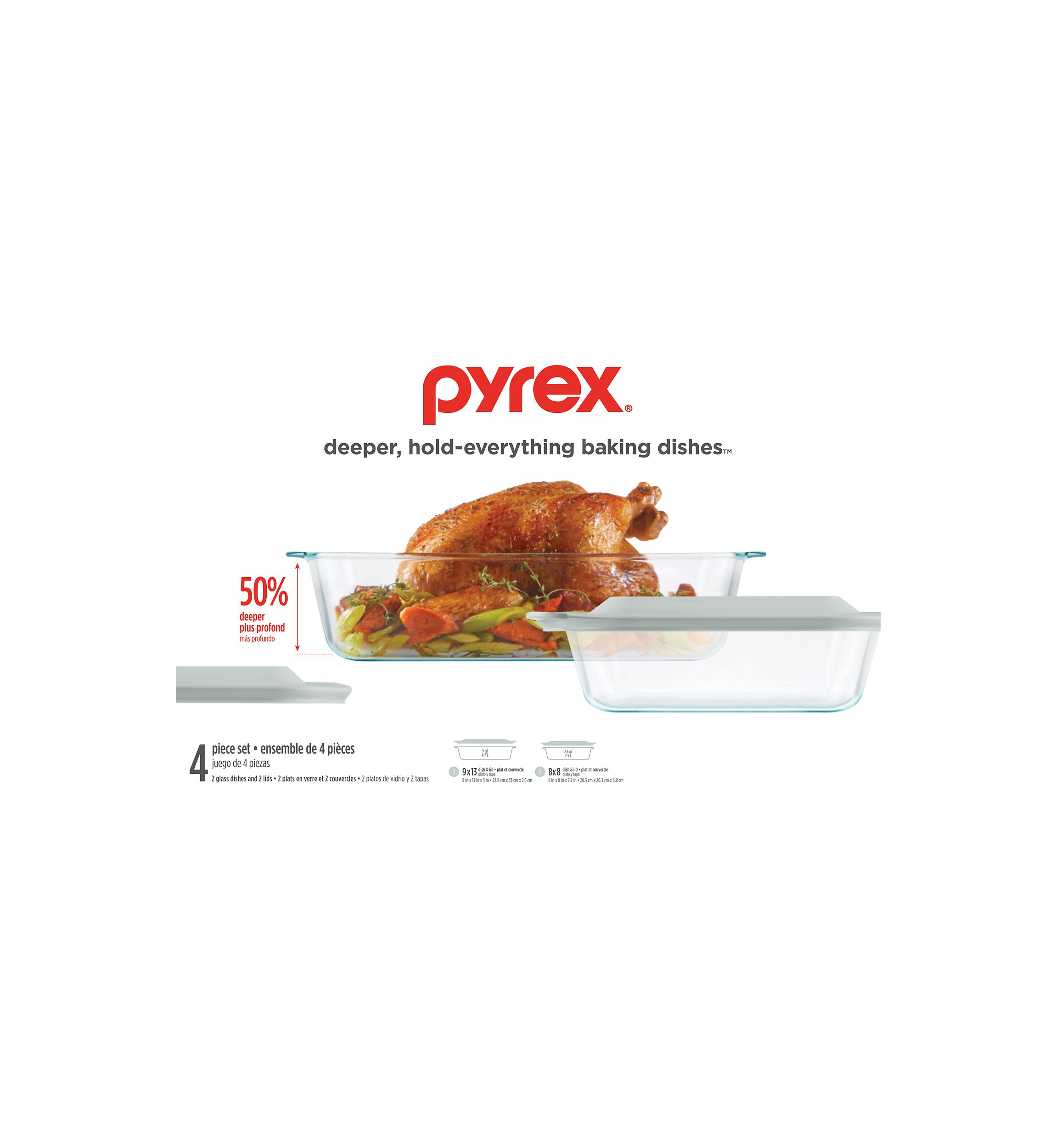4-Piece Deep Glass Baking Dish with Plastic Lids Set 