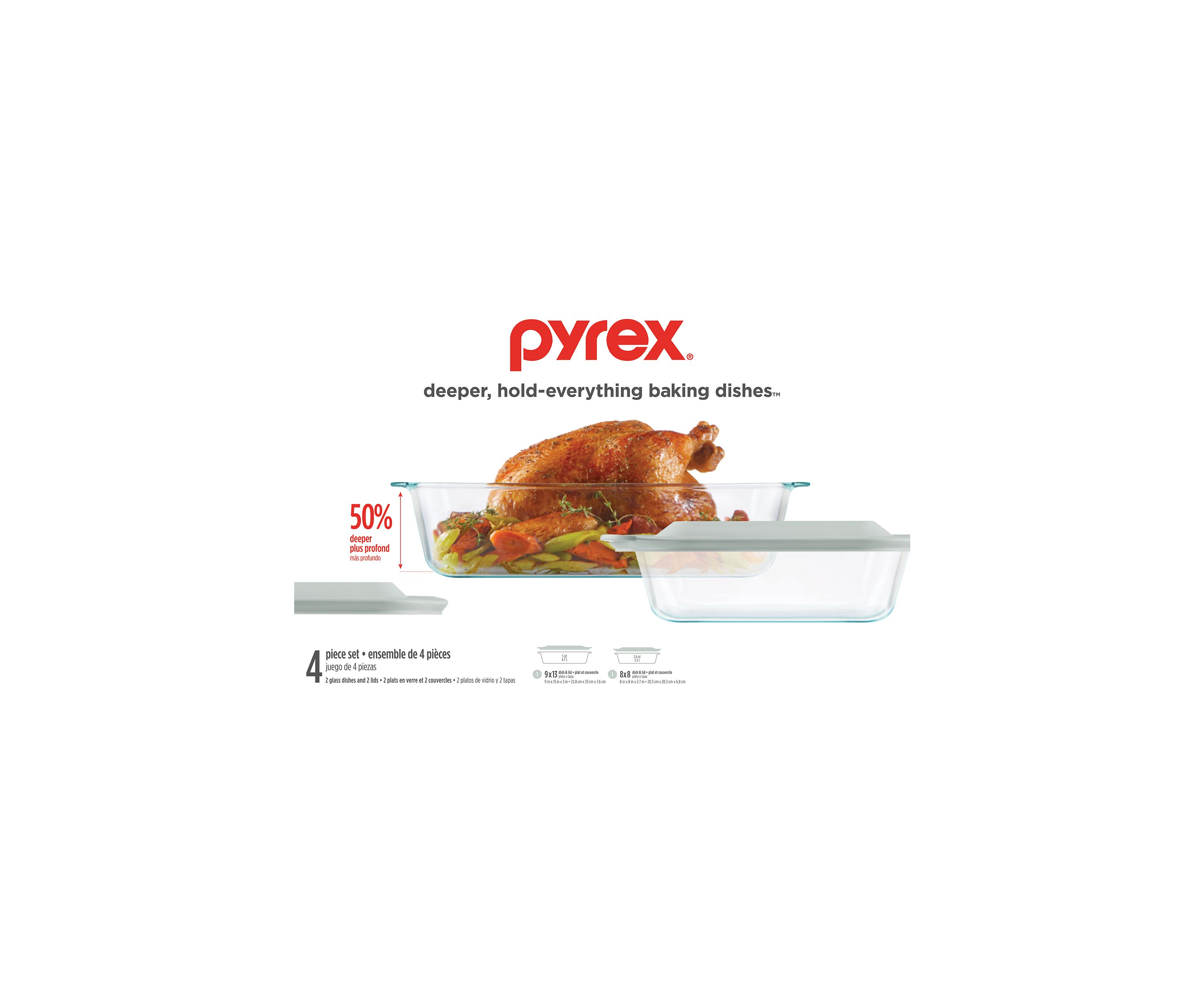 4-Piece Deep Glass Baking Dish with Plastic Lids Set 