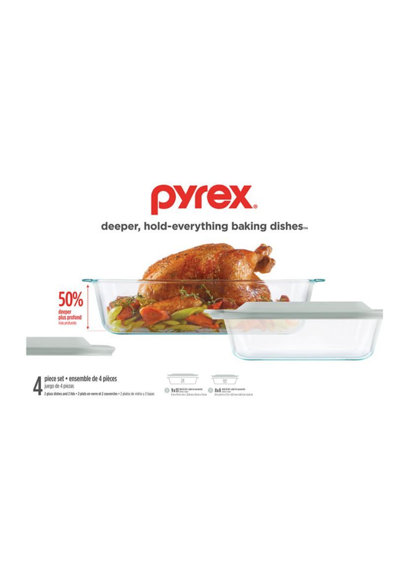 4-Piece Deep Glass Baking Dish with Plastic Lids Set 