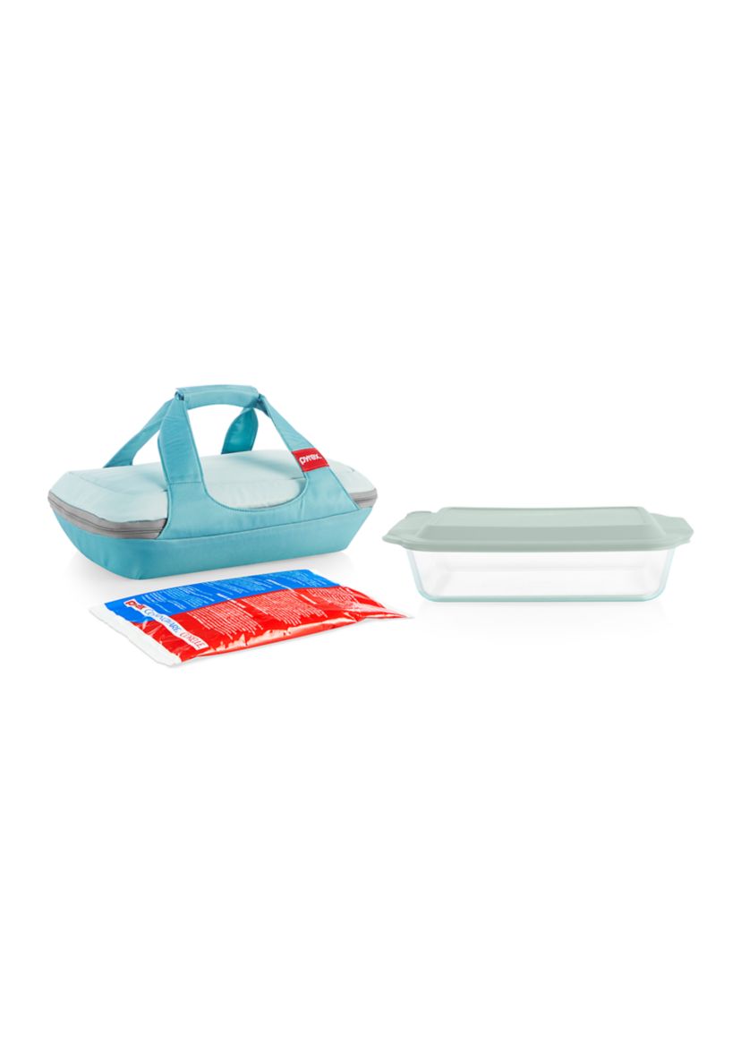 Deep Portable 4 Piece Glass Baking Dish Set with Green Sage Lid