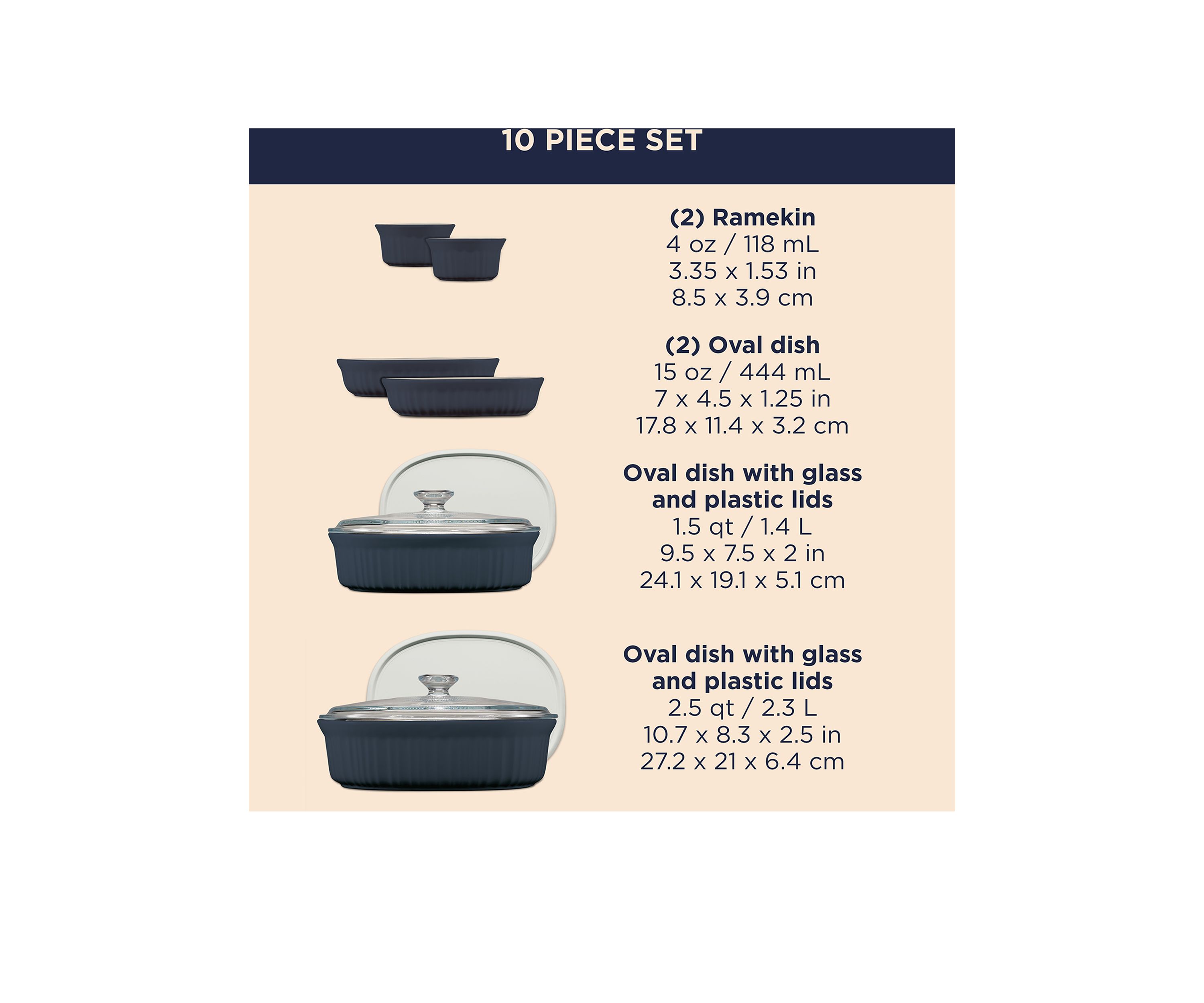 French Navy 10 Piece Oval Set