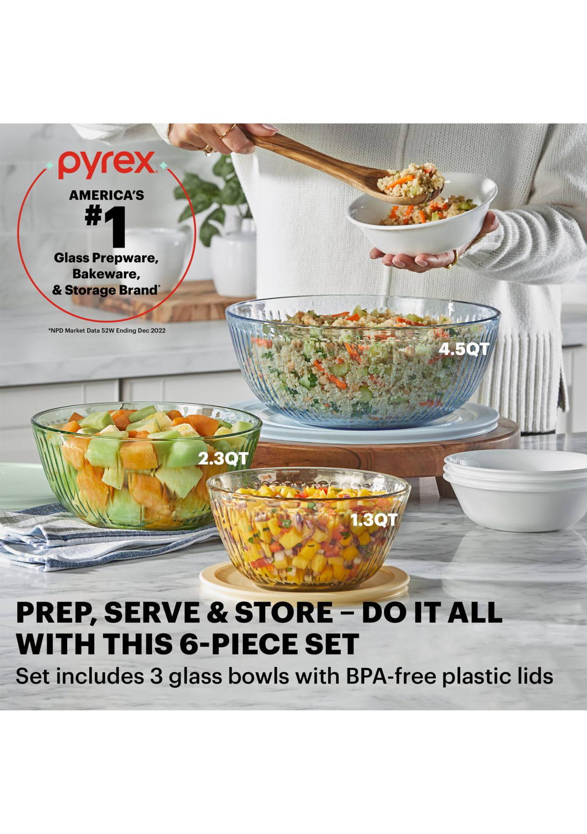 6-Piece Sculpted Mixing Bowl Set with Assorted Lids