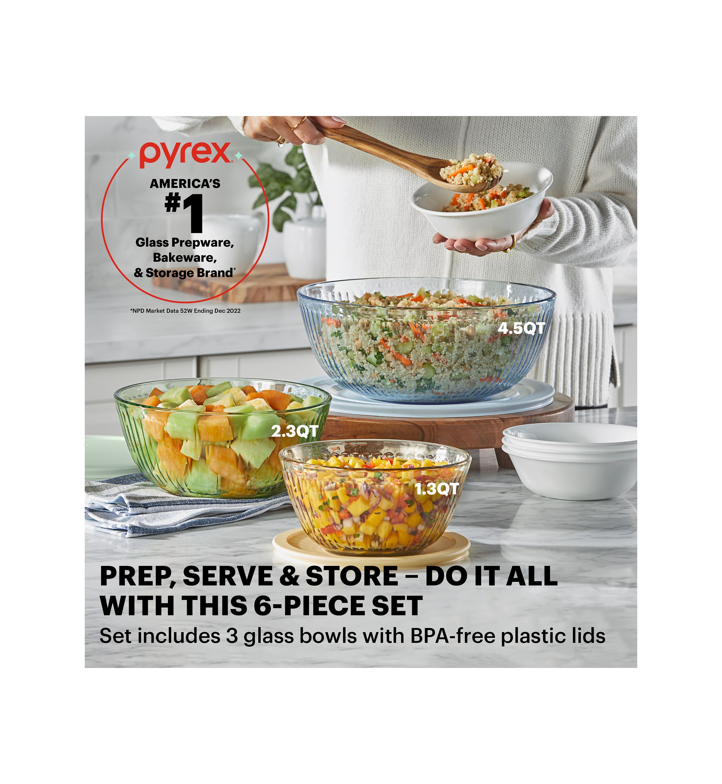 6-Piece Sculpted Mixing Bowl Set with Assorted Lids