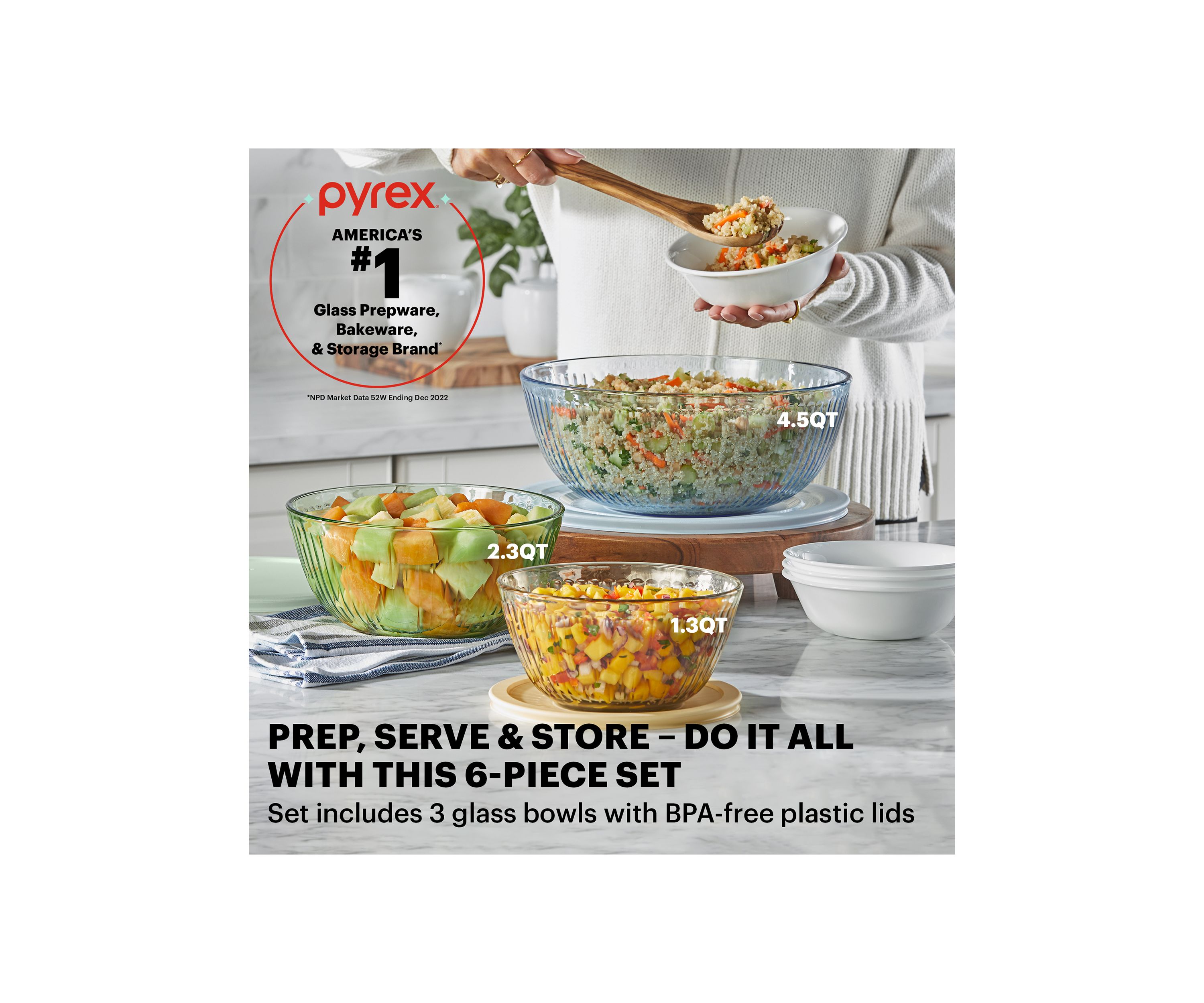 6-Piece Sculpted Mixing Bowl Set with Assorted Lids
