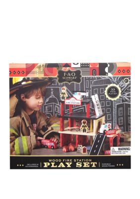 FAO Schwarz Rescue Responders Wooden Fire Station Playset - 21pcs 