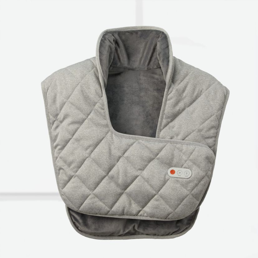 Sharper Image® Heated Neck and Back Massager, Weighted Wrap With 3 Vibration Levels, Durable Quilted Plush Fabric For Pain, Tension, and Stress Relief