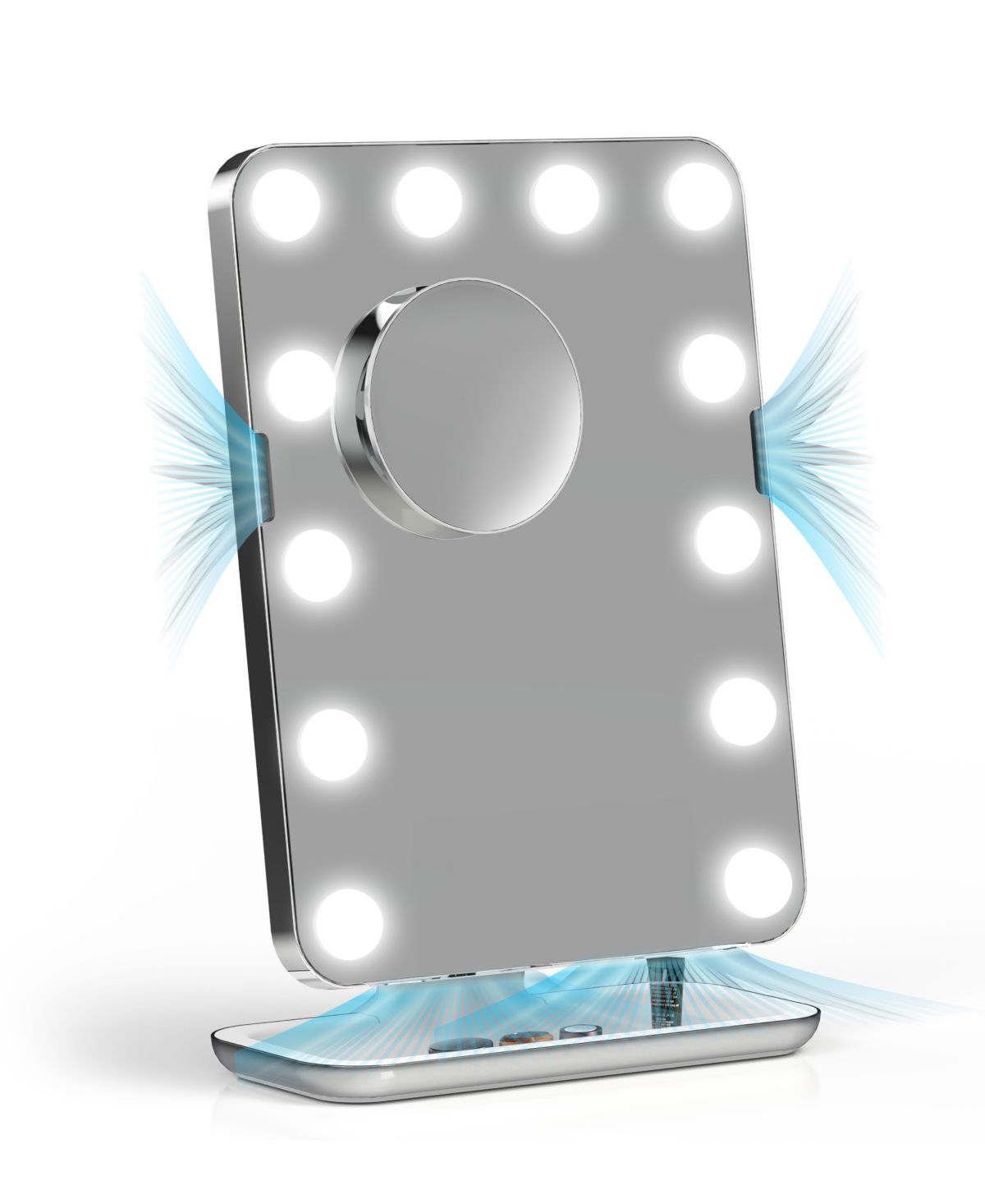 Sharper Image® SpaStudio™ Hollywood Vanity Mirror with Adjustable Tilt, Touch Control LED Lighting, Qi Wireless Charging, Quick-Dry Fans, 10X Magnifying Mini Mirror for Makeup and Beauty Lovers