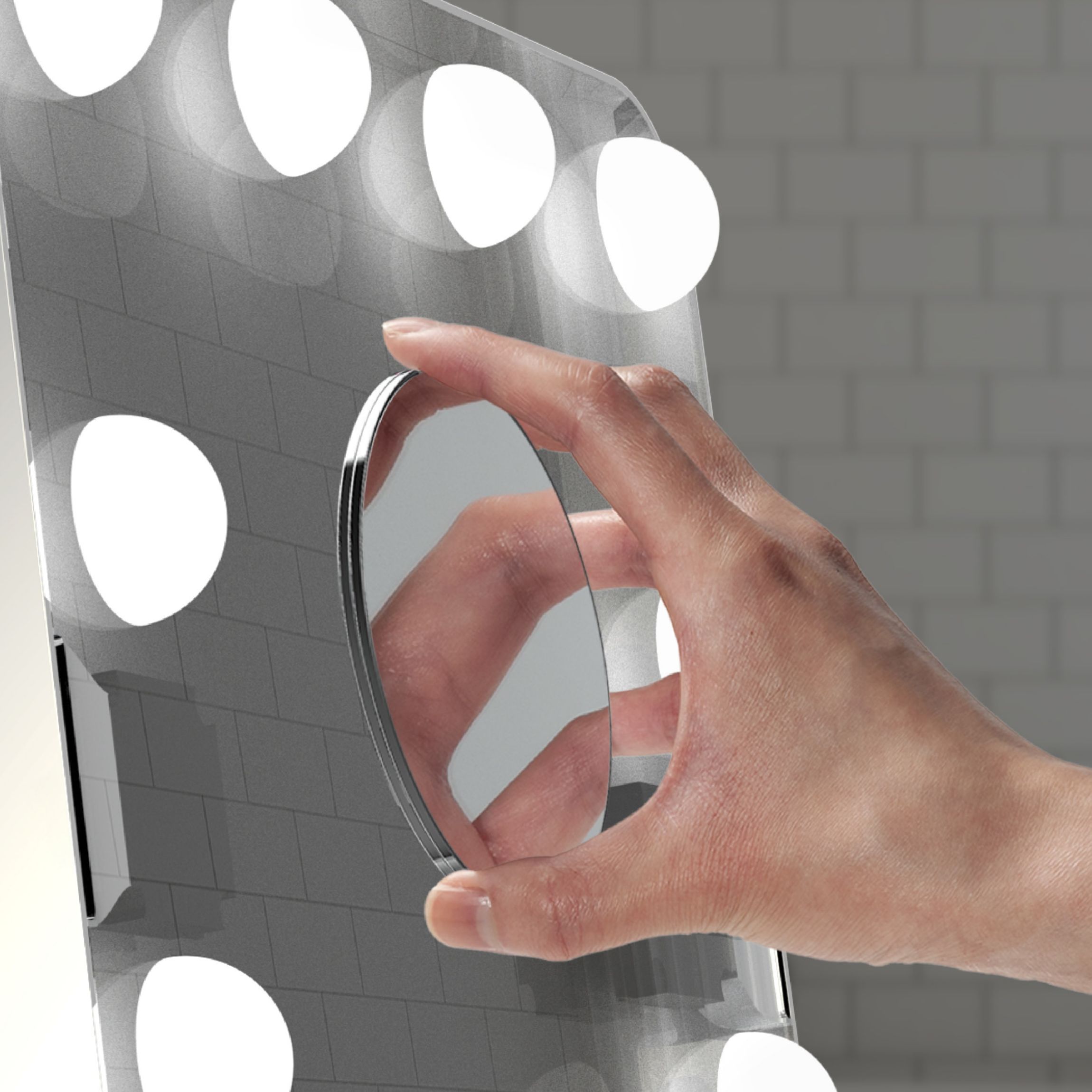 Sharper Image® SpaStudio™ Hollywood Vanity Mirror with Adjustable Tilt, Touch Control LED Lighting, Qi Wireless Charging, Quick-Dry Fans, 10X Magnifying Mini Mirror for Makeup and Beauty Lovers
