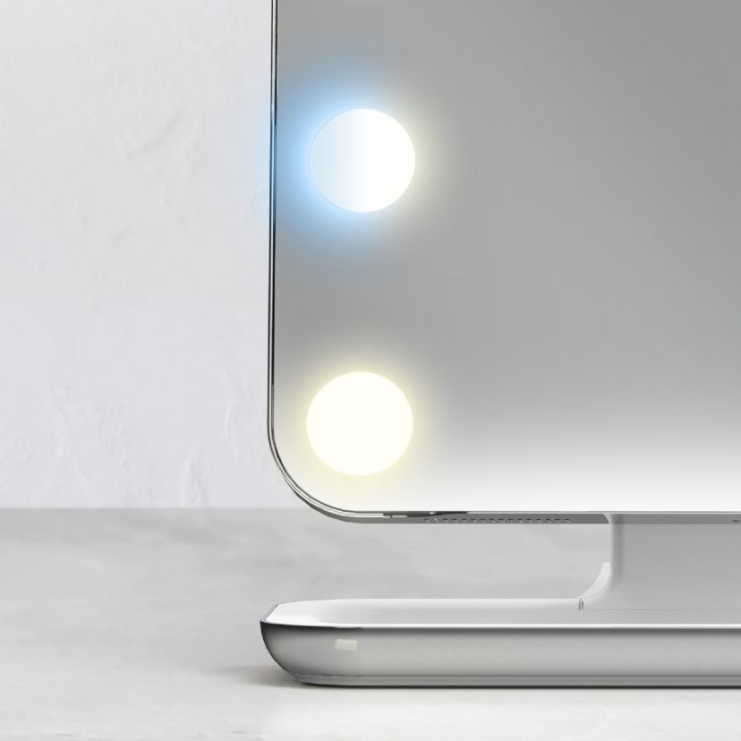 Sharper Image® SpaStudio™ Hollywood Vanity Mirror with Adjustable Tilt, Touch Control LED Lighting, Qi Wireless Charging, Quick-Dry Fans, 10X Magnifying Mini Mirror for Makeup and Beauty Lovers