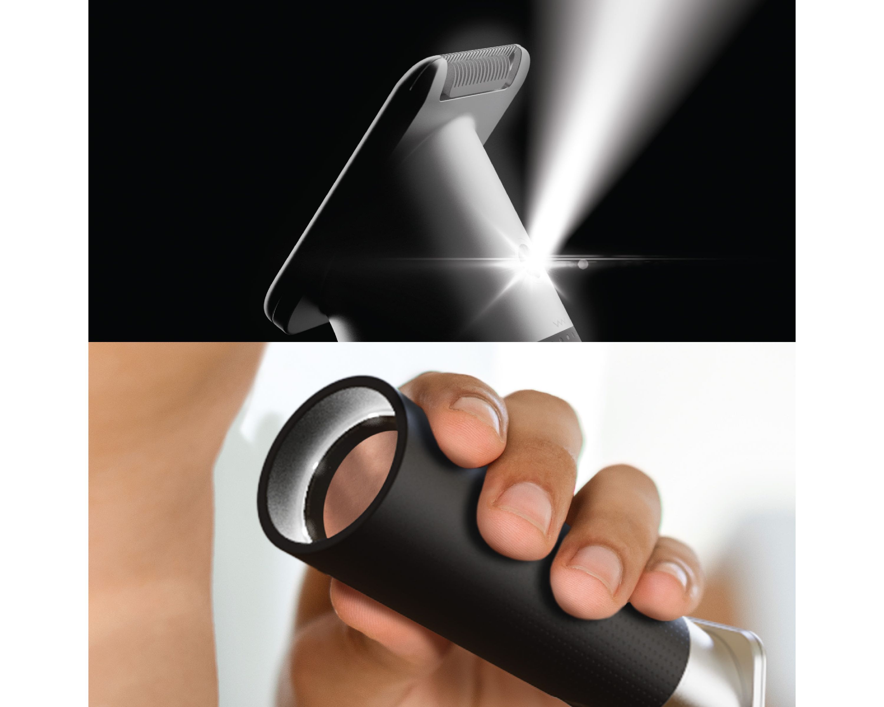 Sharper Image® All-In-One Body Groomer, Precision Ceramic Blades, IPX7 Waterproof, Travel Lock, Built-In Mirror & Light, 4 Blade Guards, Wireless Charging Base, Ergonomic Grip Handle, Cordless
