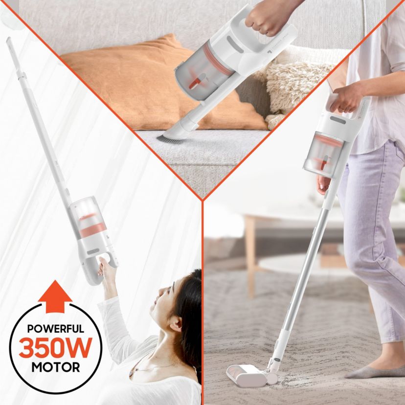 Sharper Image® 2-In-1 Cordless Vacuum, Stick & Handheld Combo with 350W Motor, Upholstery, Pet Hair & Crevice Attachments, HEPA 13 Filter, Built-In LED Lights, Removable Battery, 40 Minute Runtime