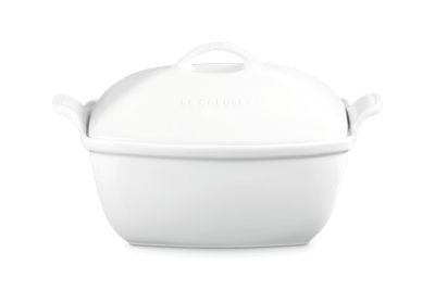Le Creuset Heritage Deep Rectangular Covered Casserole, 4.5 Quart, White, 11 x 14