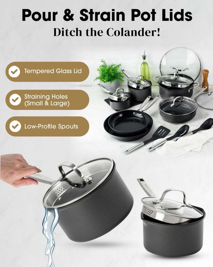 Gotham Steel Pro 2x Hard Anodized Ultra Ceramic 15 Piece Cookware Set