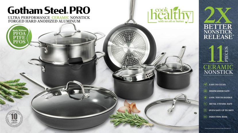 Gotham Steel Pro 2x Hard Anodized Ultra Ceramic 11 Piece Cookware Set