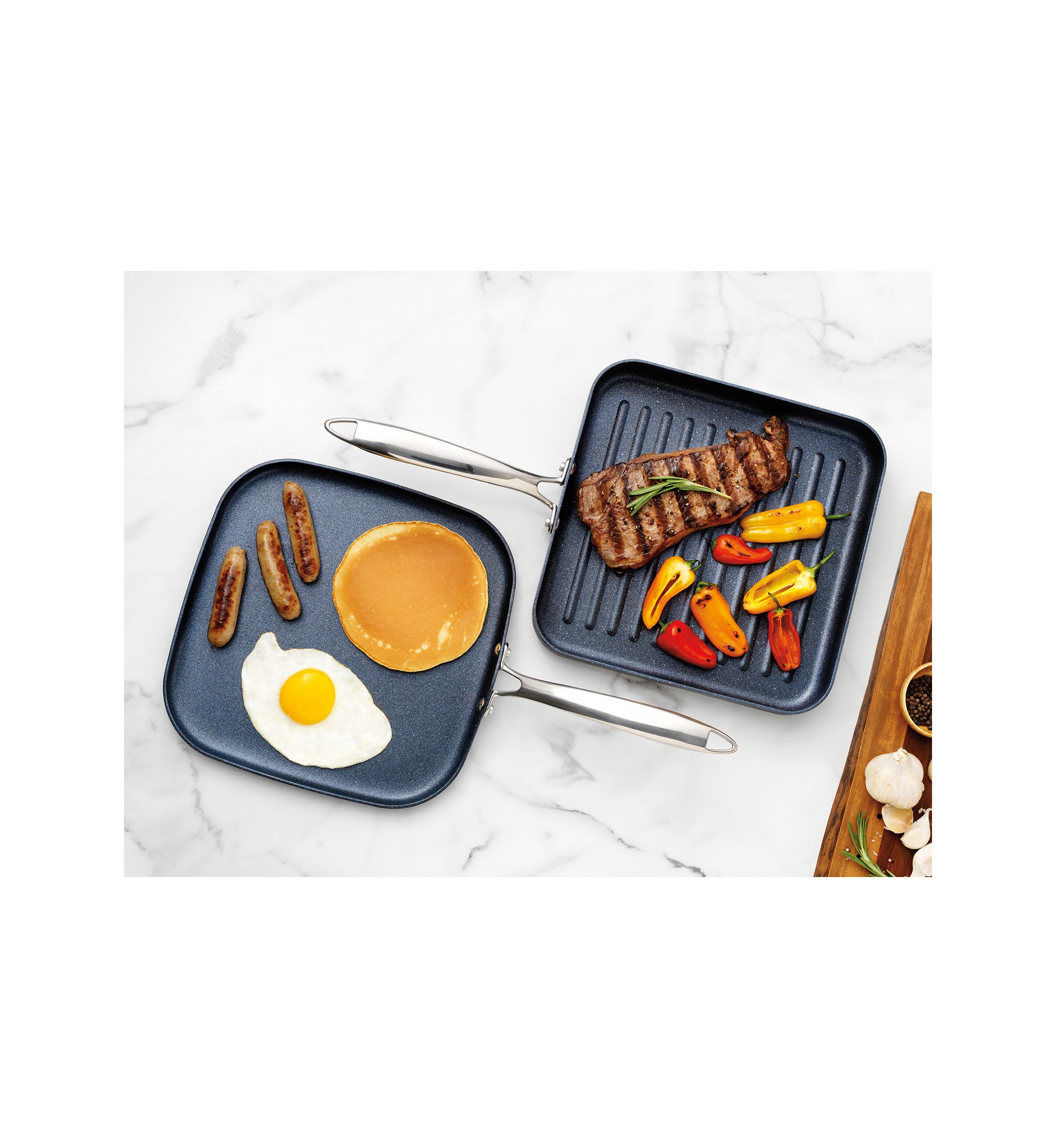 Professional 2 Piece Aluminum Hard Anodized Diamond and Mineral Coating Ultimate Nonstick Premium Grill and Griddle Pans