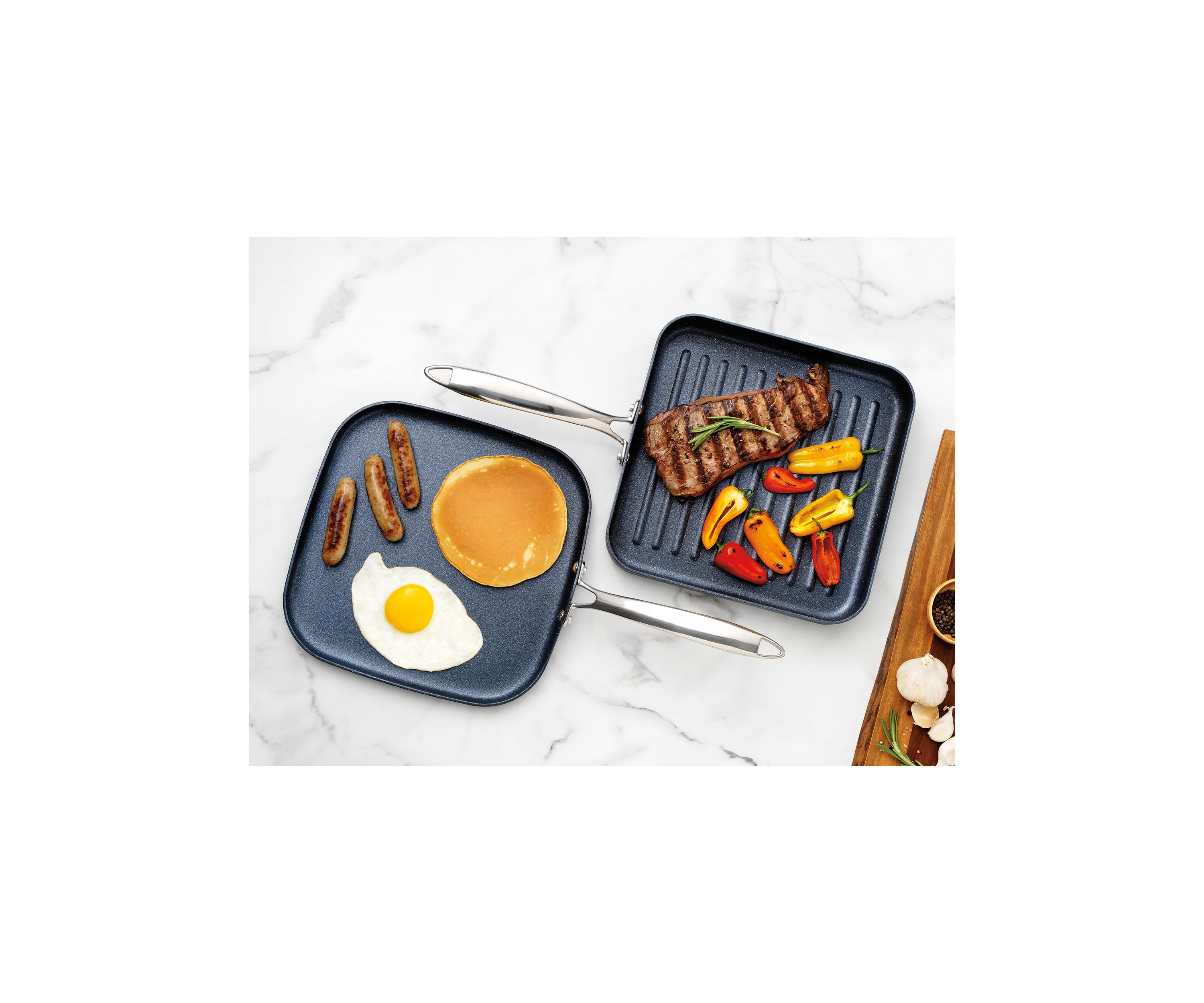 Professional 2 Piece Aluminum Hard Anodized Diamond and Mineral Coating Ultimate Nonstick Premium Grill and Griddle Pans