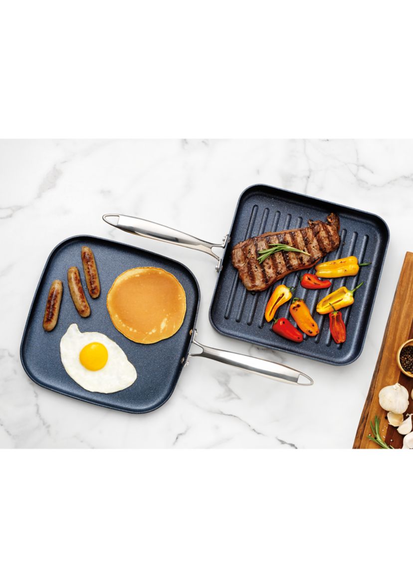 Professional 2 Piece Aluminum Hard Anodized Diamond and Mineral Coating Ultimate Nonstick Premium Grill and Griddle Pans