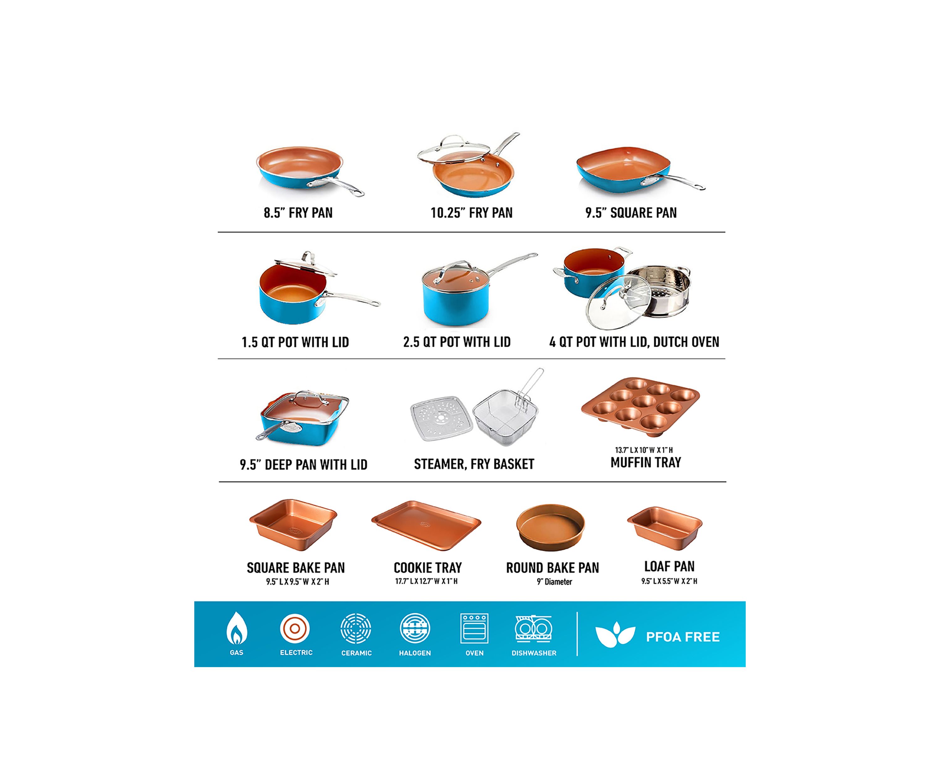 20 Piece Ti-Ceramic Nonstick Cookware and Bakeware Set