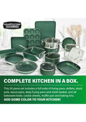 Granitestone 20 Piece Cookware Set Nonstick Pots and Pans Set Bakeware Set with Ultra Nonstick Durable Mineral & Diamond Coating