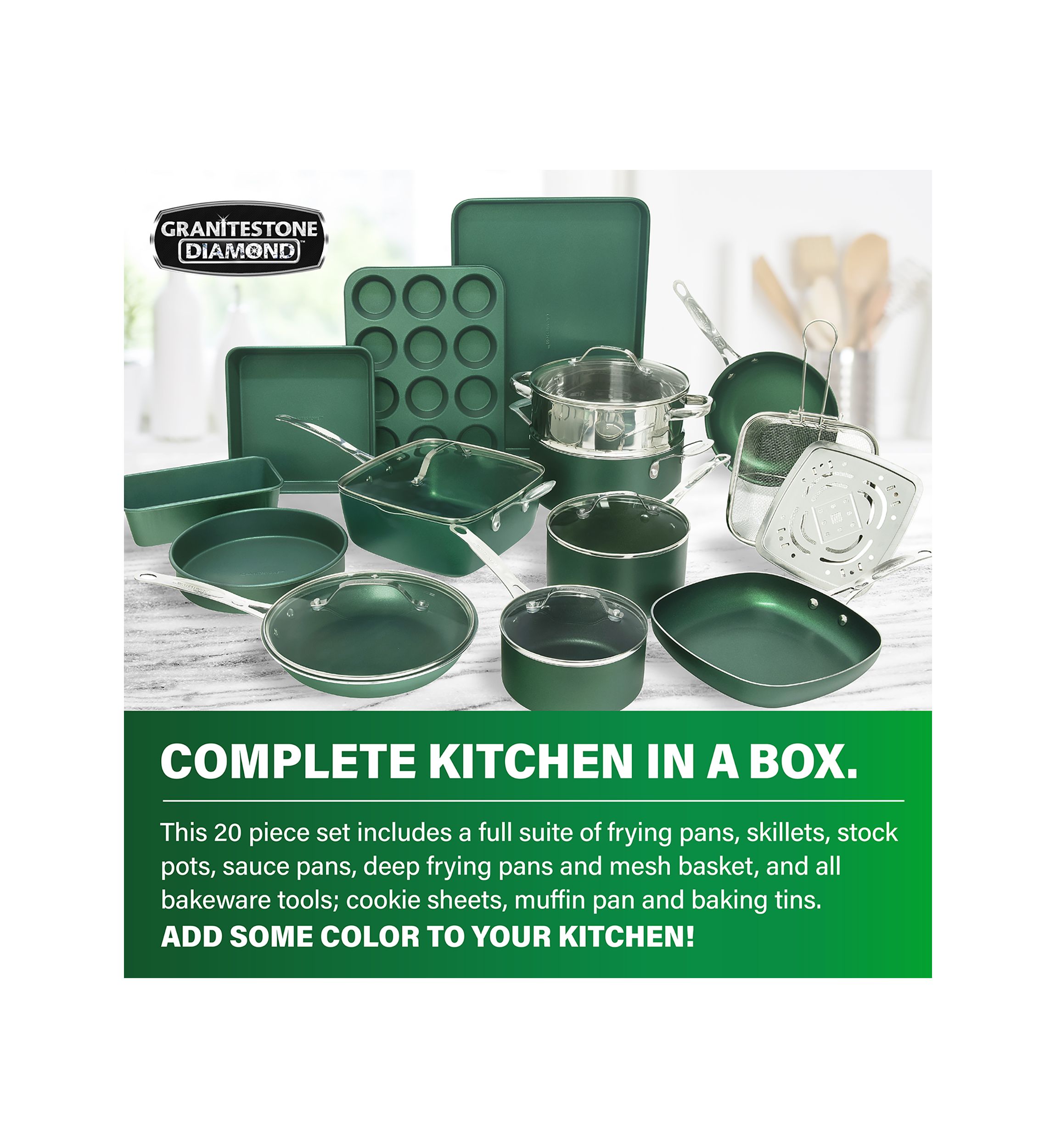 20 Piece Mineral And Diamond Infused Nonstick Cookware and Bakeware Set