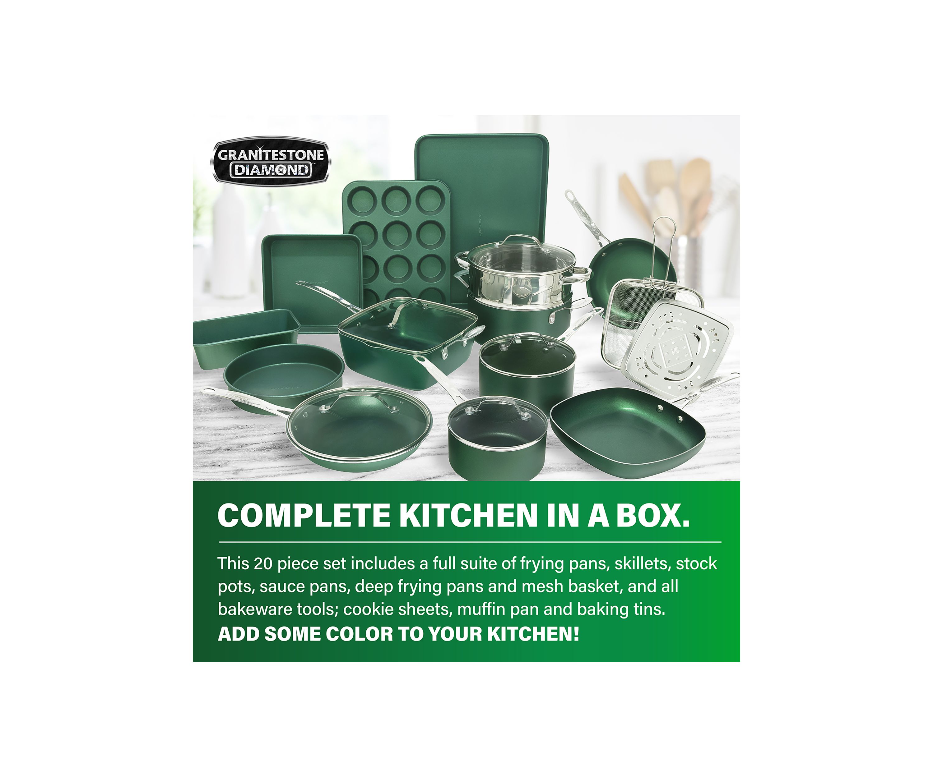 20 Piece Mineral And Diamond Infused Nonstick Cookware and Bakeware Set