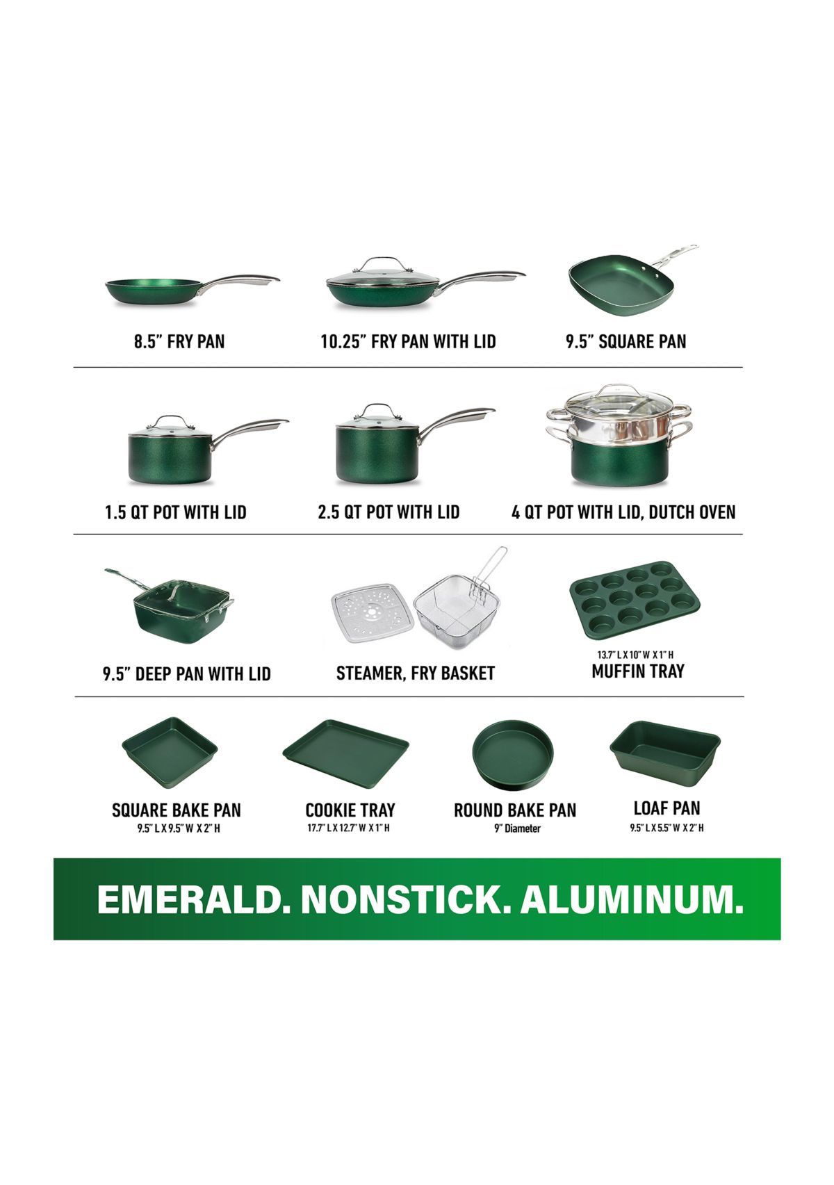 20 Piece Mineral And Diamond Infused Nonstick Cookware and Bakeware Set