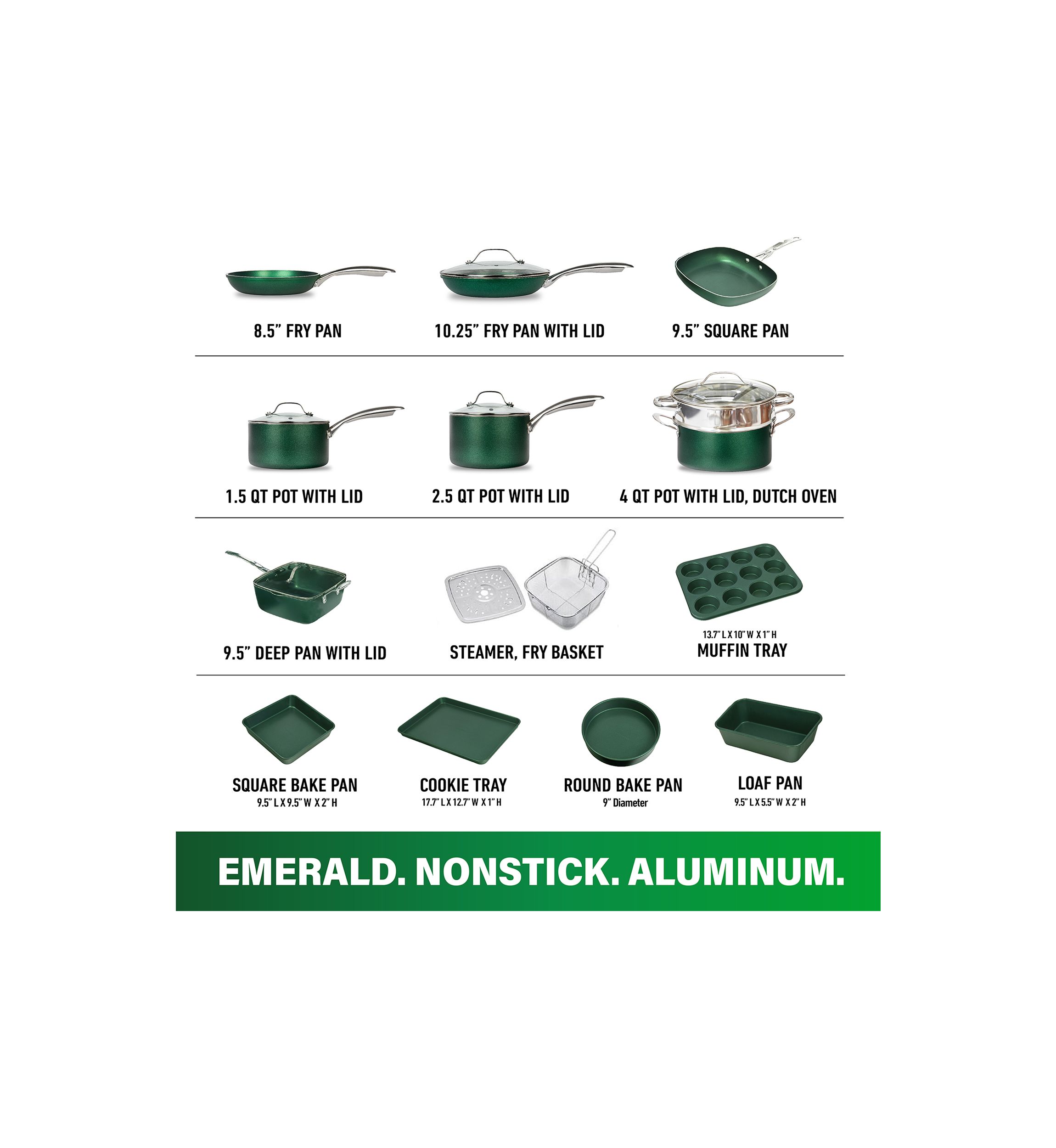 20 Piece Mineral And Diamond Infused Nonstick Cookware and Bakeware Set