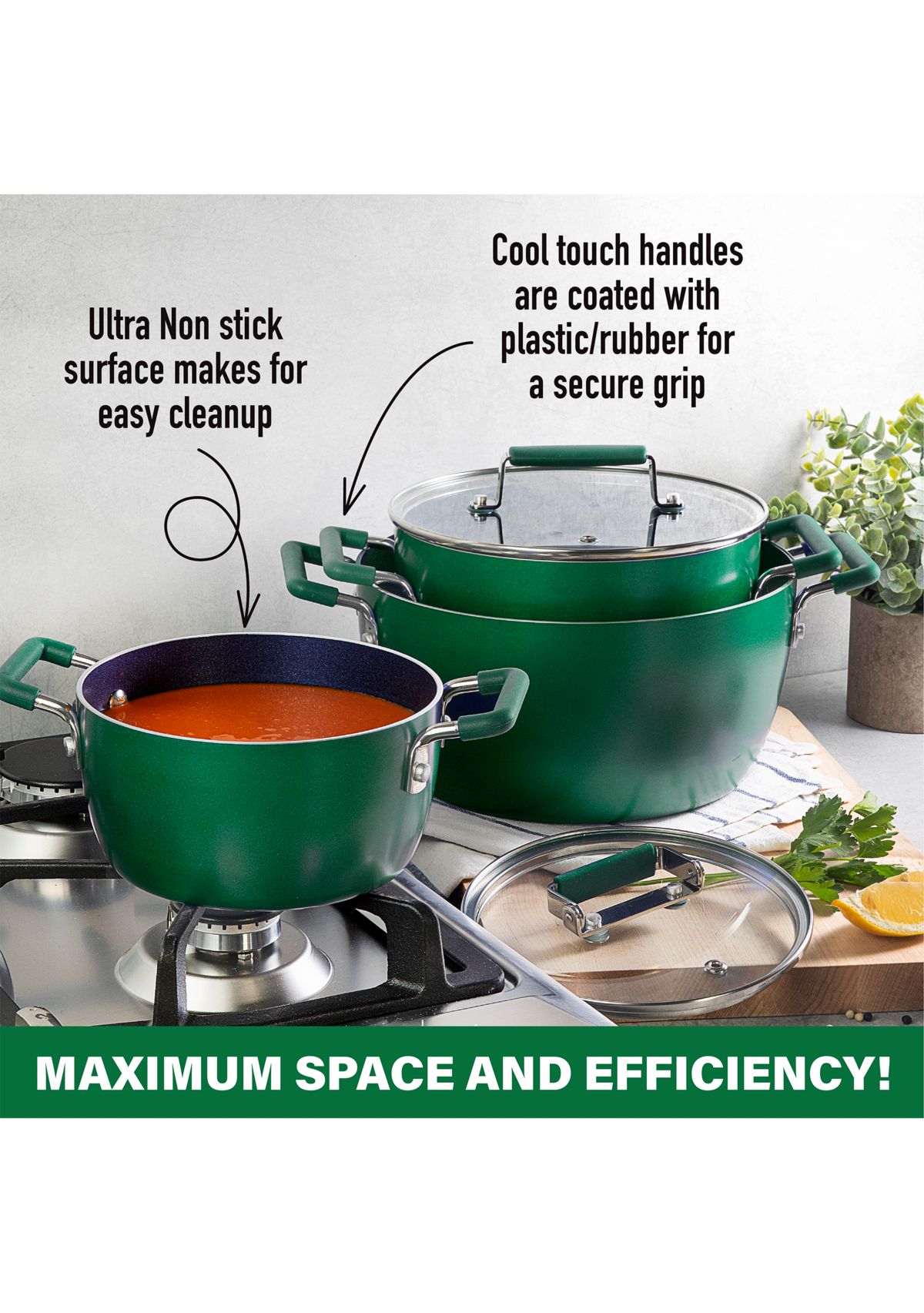 6-Piece Ultra-Durable Nonstick Diamond and Mineral Infused Coating Nesting Pots Set