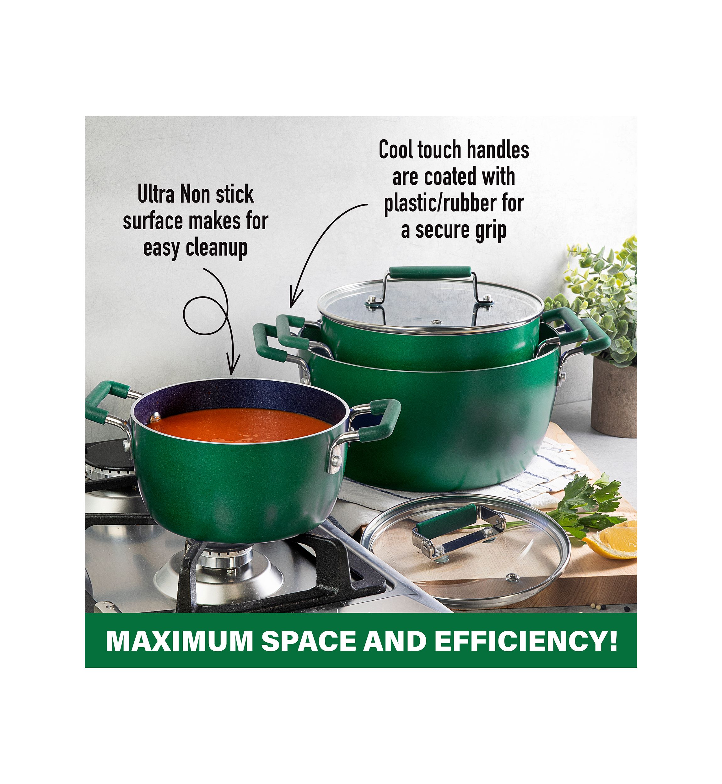 6-Piece Ultra-Durable Nonstick Diamond and Mineral Infused Coating Nesting Pots Set
