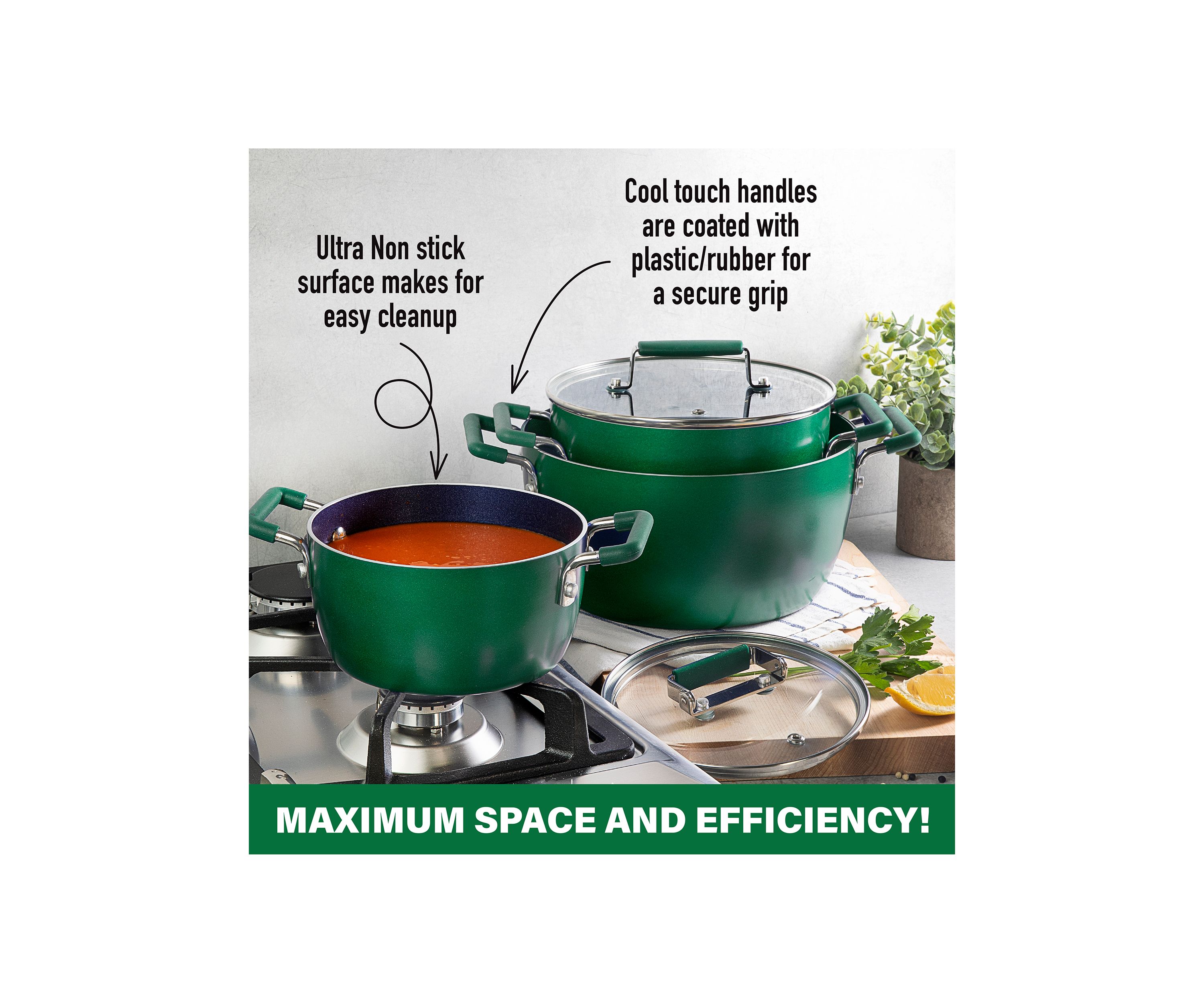 6-Piece Ultra-Durable Nonstick Diamond and Mineral Infused Coating Nesting Pots Set