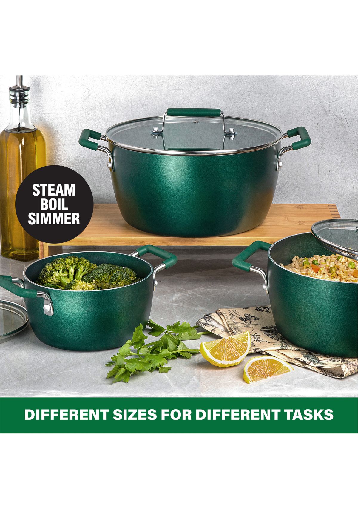 6-Piece Ultra-Durable Nonstick Diamond and Mineral Infused Coating Nesting Pots Set