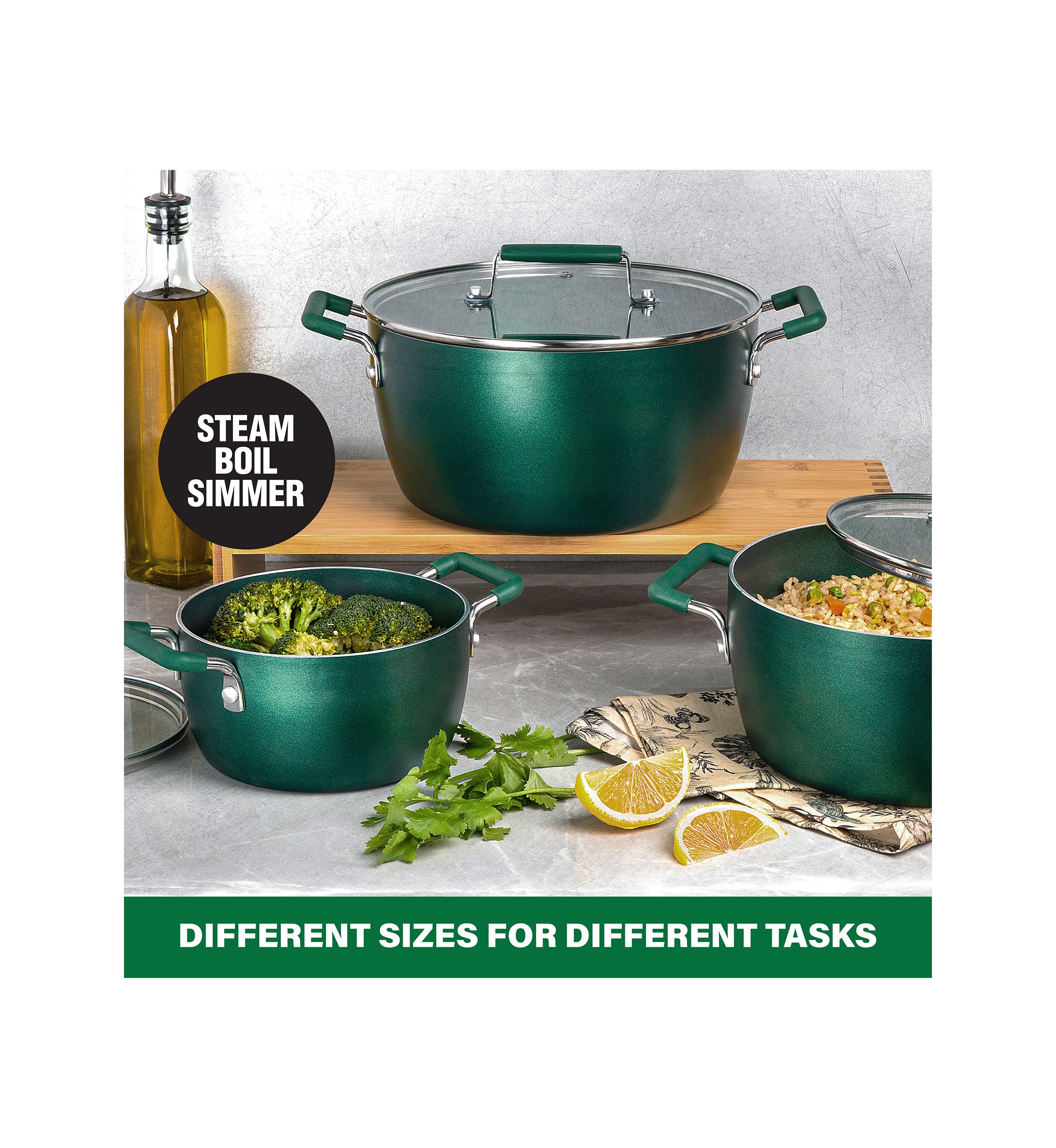 6-Piece Ultra-Durable Nonstick Diamond and Mineral Infused Coating Nesting Pots Set